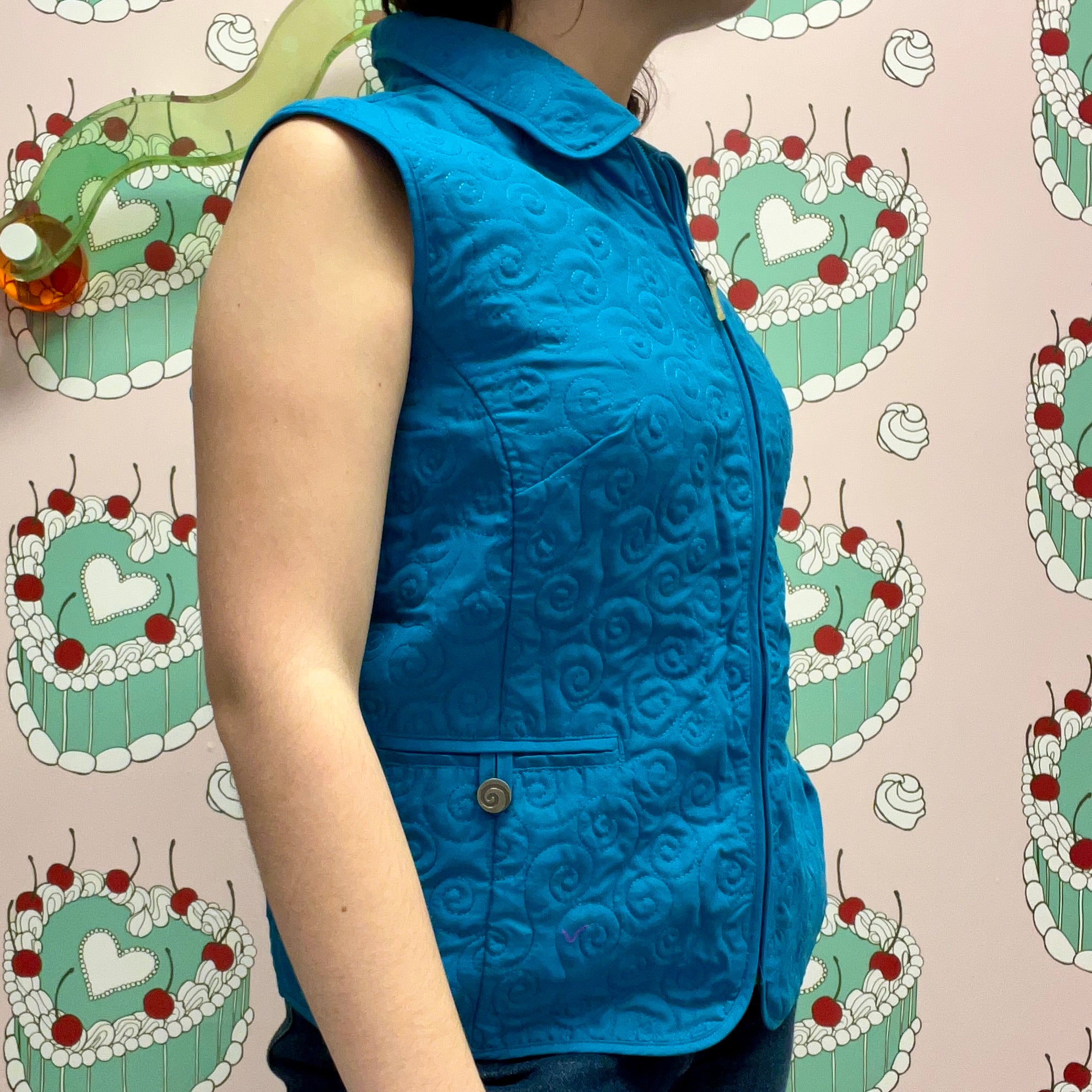 Blue Collared Vest with Embroidered Details