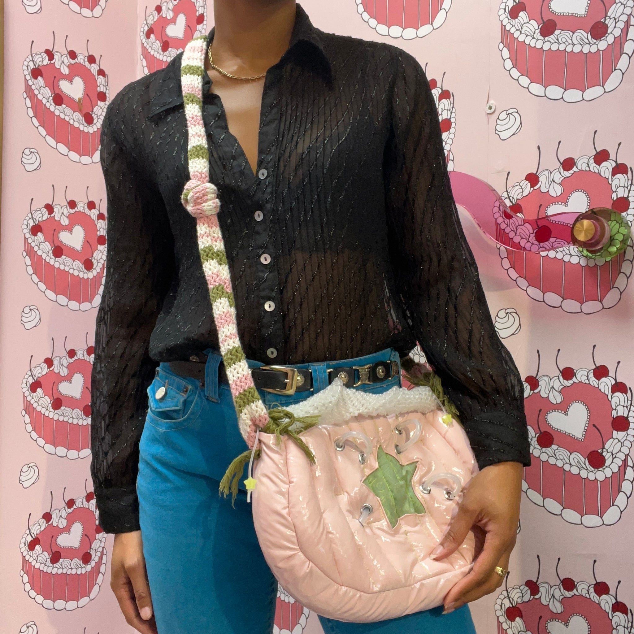 Handmade Pink Patent Star Cross Body Bag