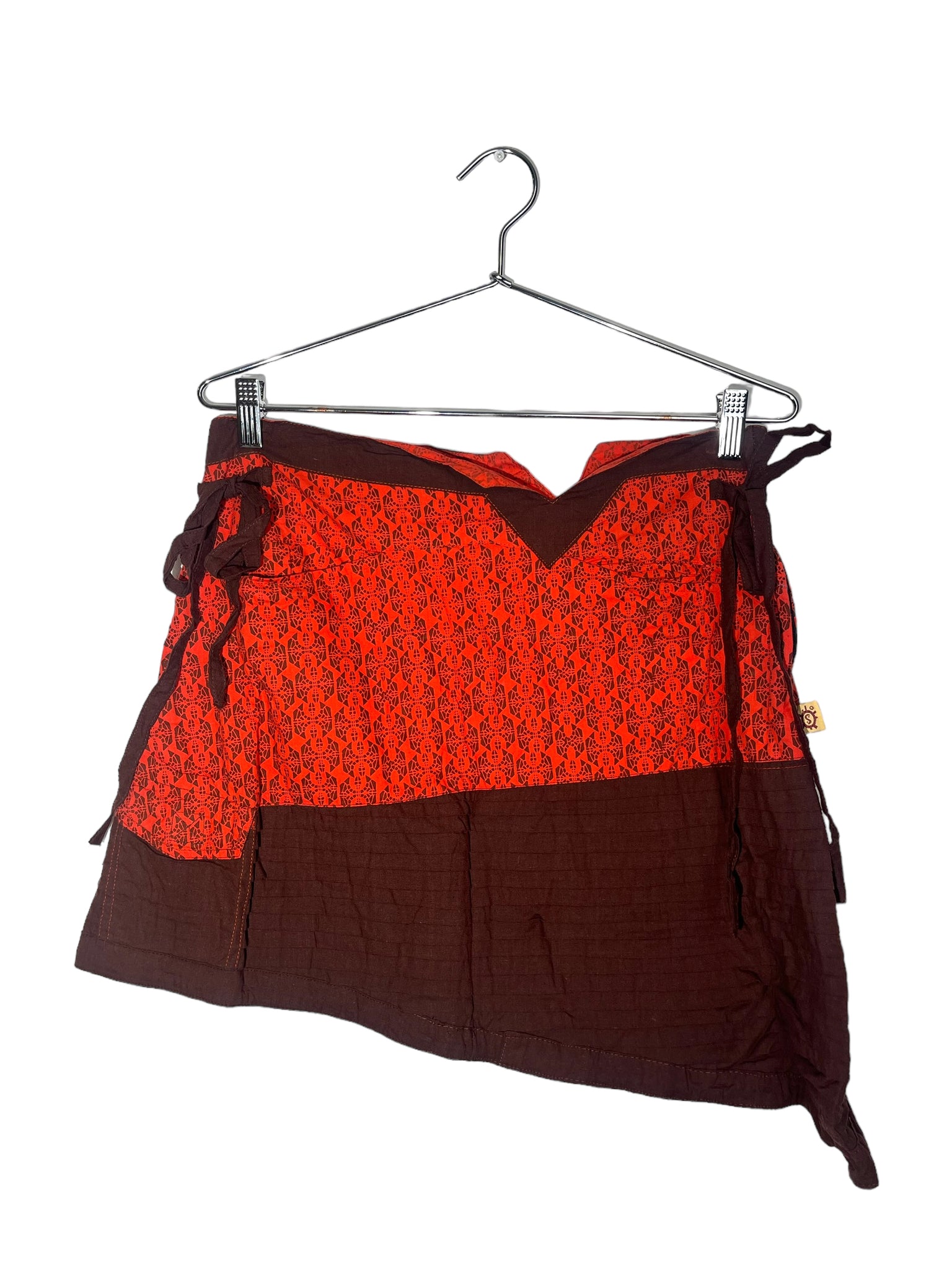 Orange Pattern Pleated Skirt