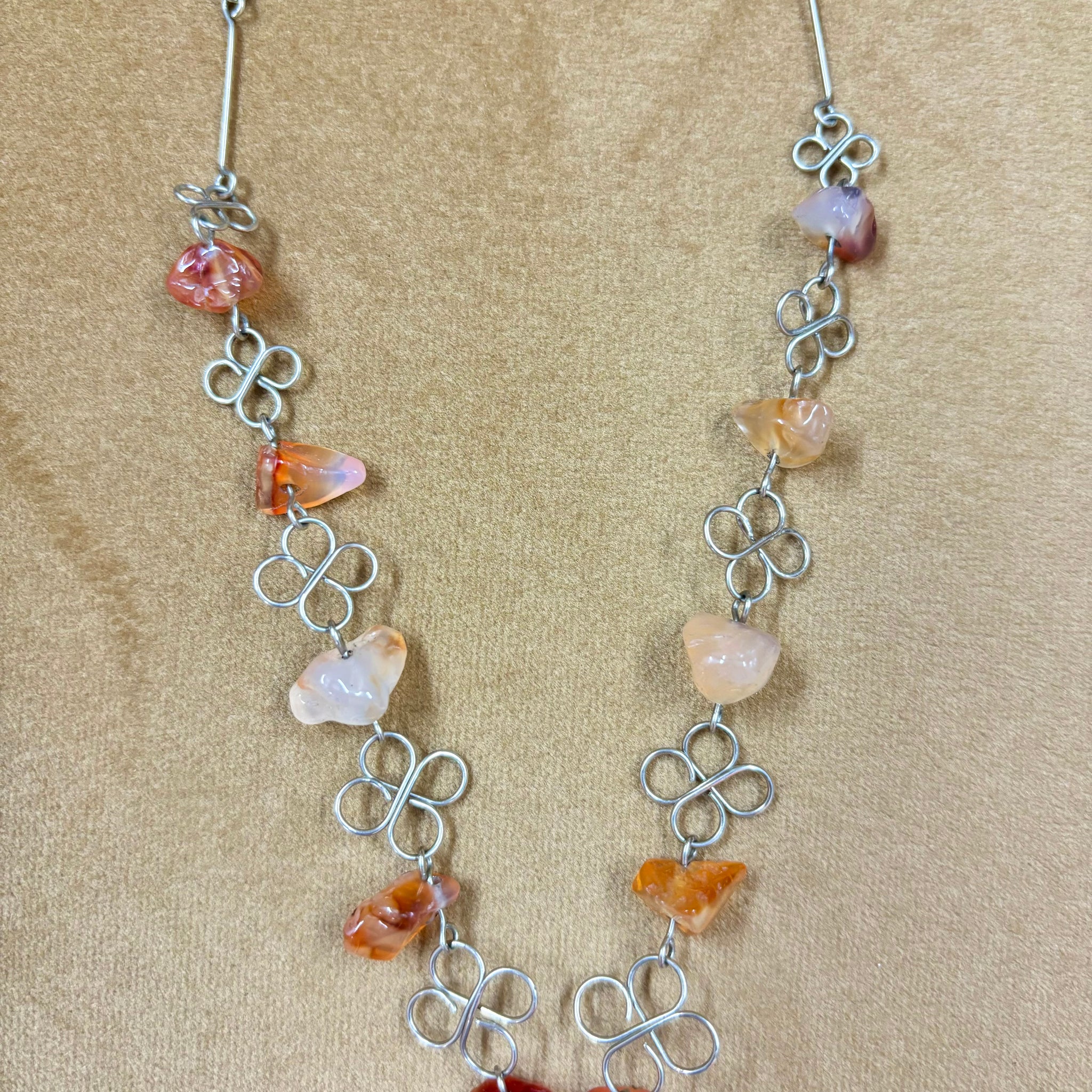 Wired Wing and Orange Bead Necklace