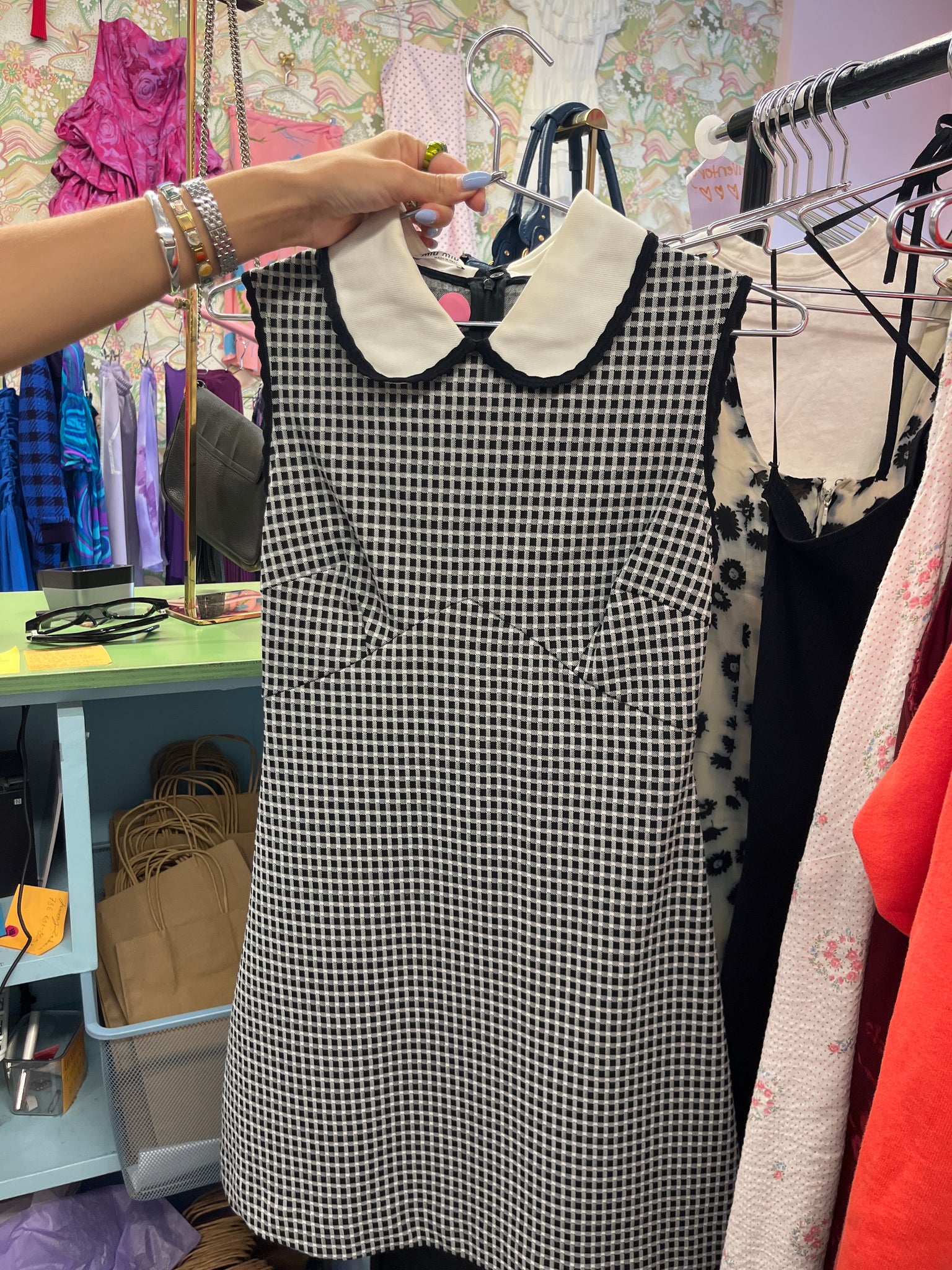 Miu Miu Peter Pan collar plaid dress — consignment