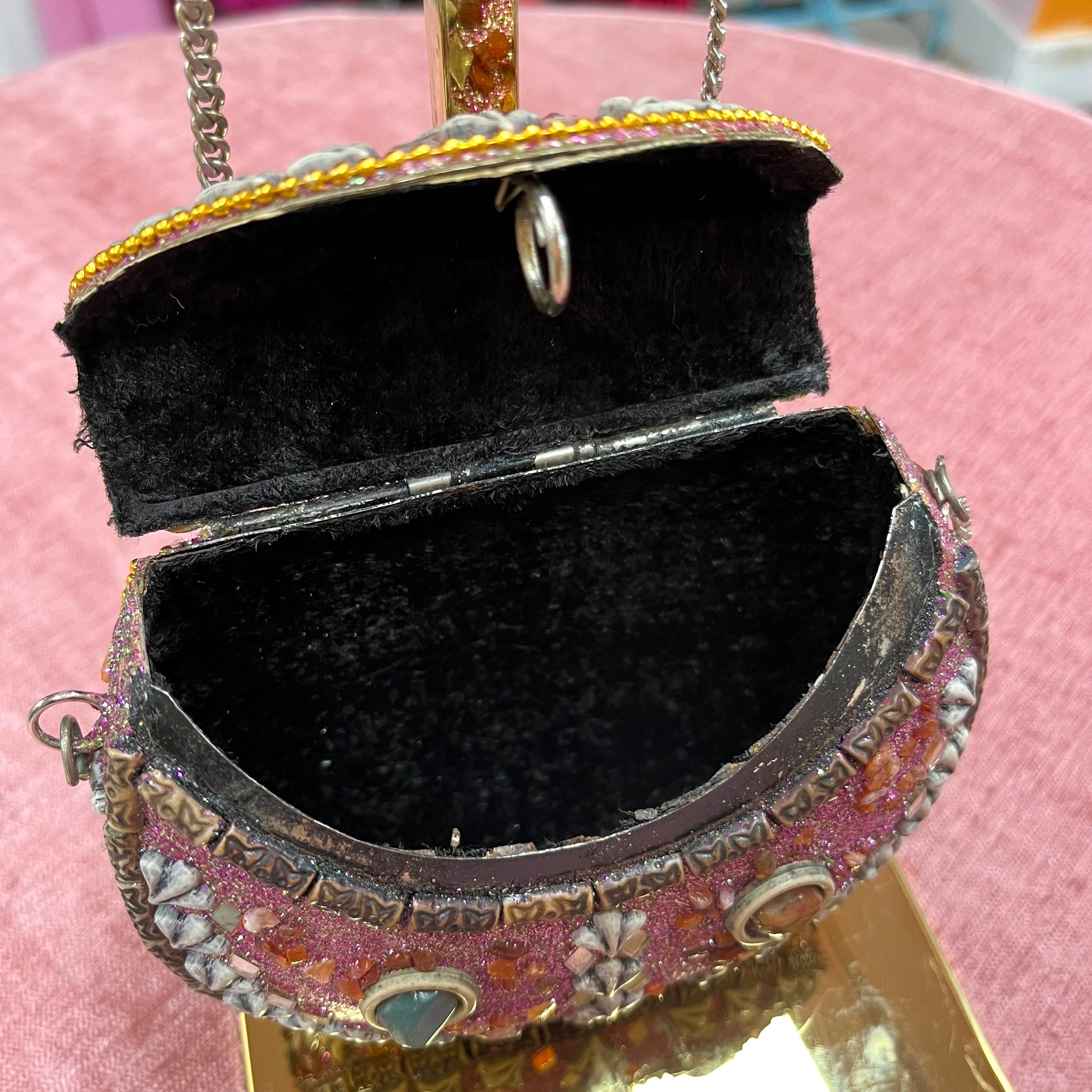 Pink Bejewelled Clutch with Chain