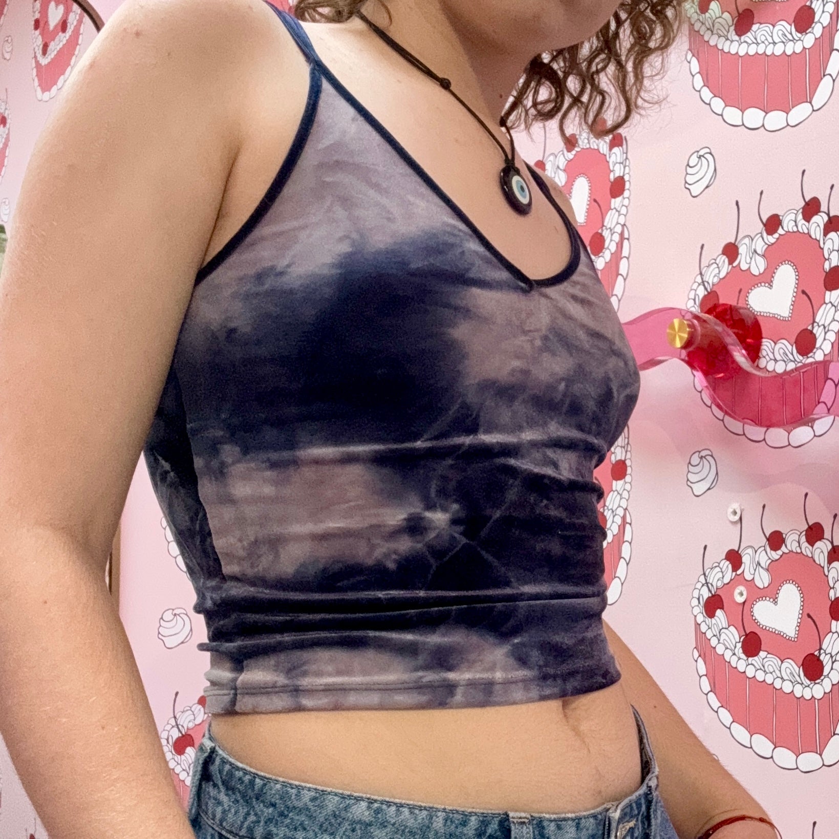 Indigo Velvet V-Neck Crop Top