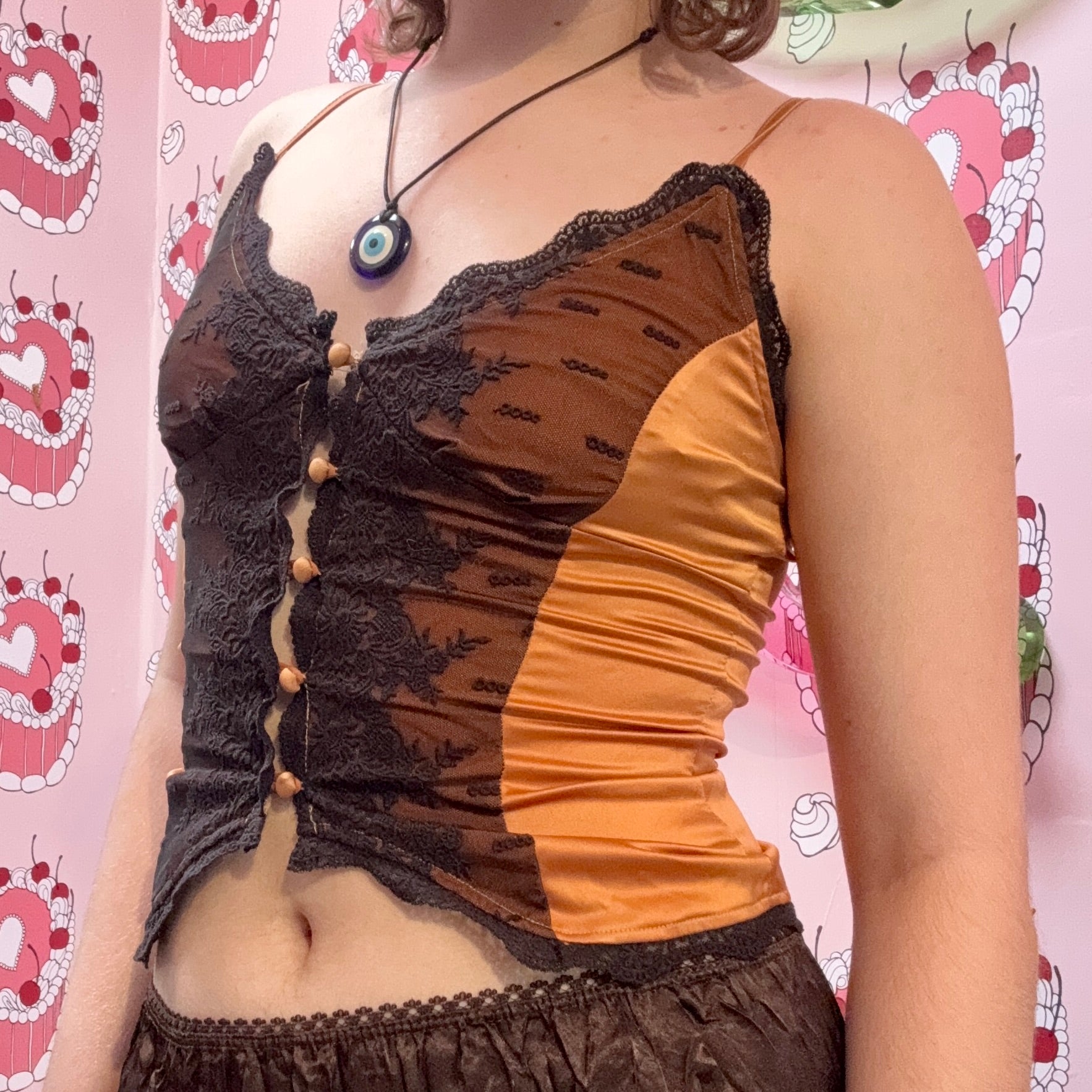 Black and Orange Lace Tank Top