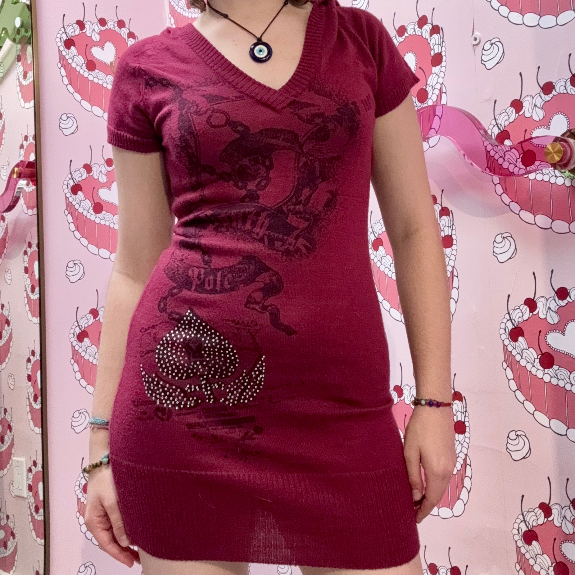 Magenta Hooded Graphic Mini Dress