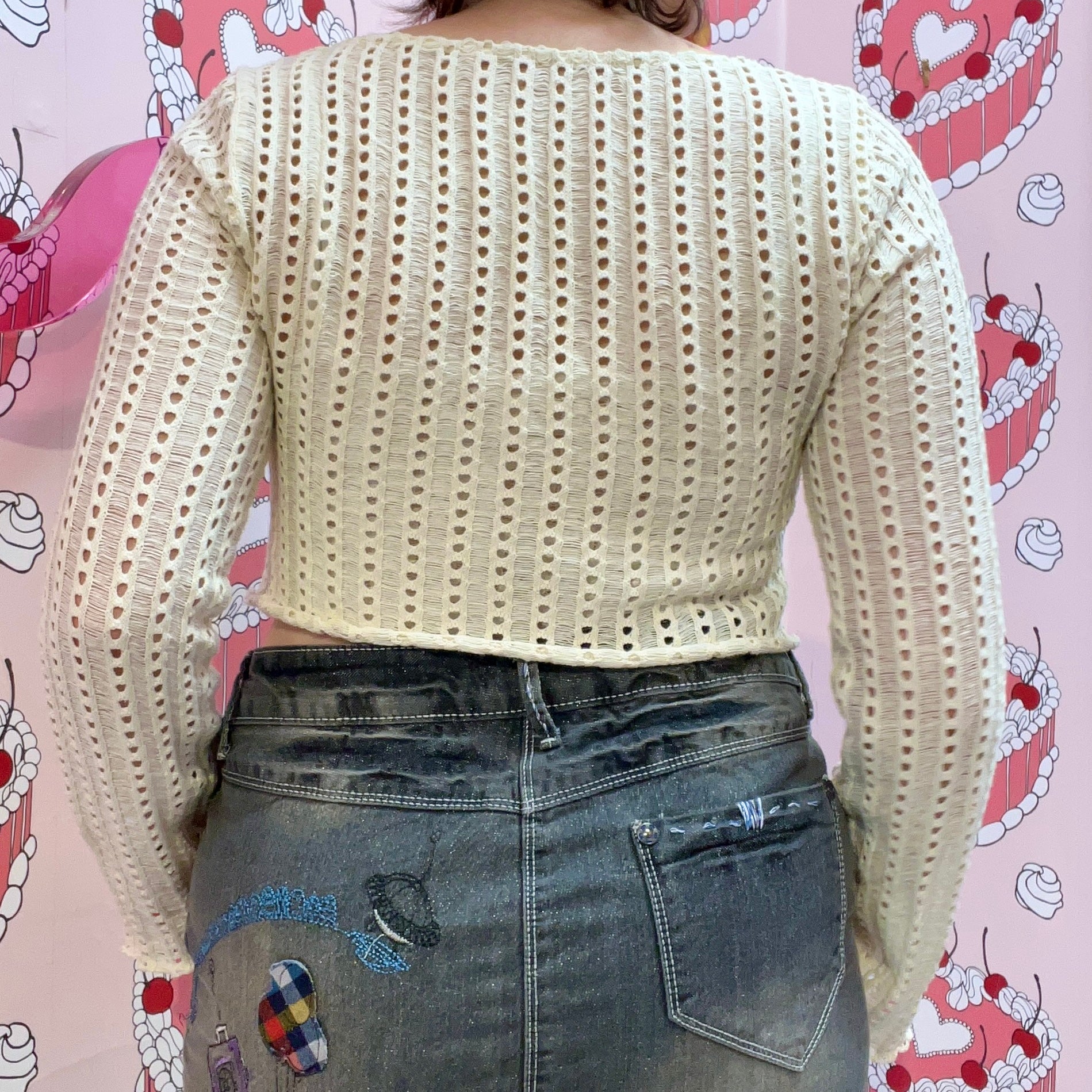 Cream Sheer Knit Longsleeve Top