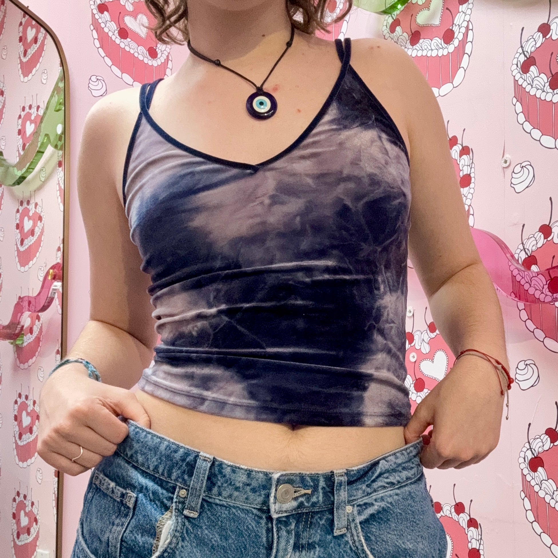 Indigo Velvet V-Neck Crop Top