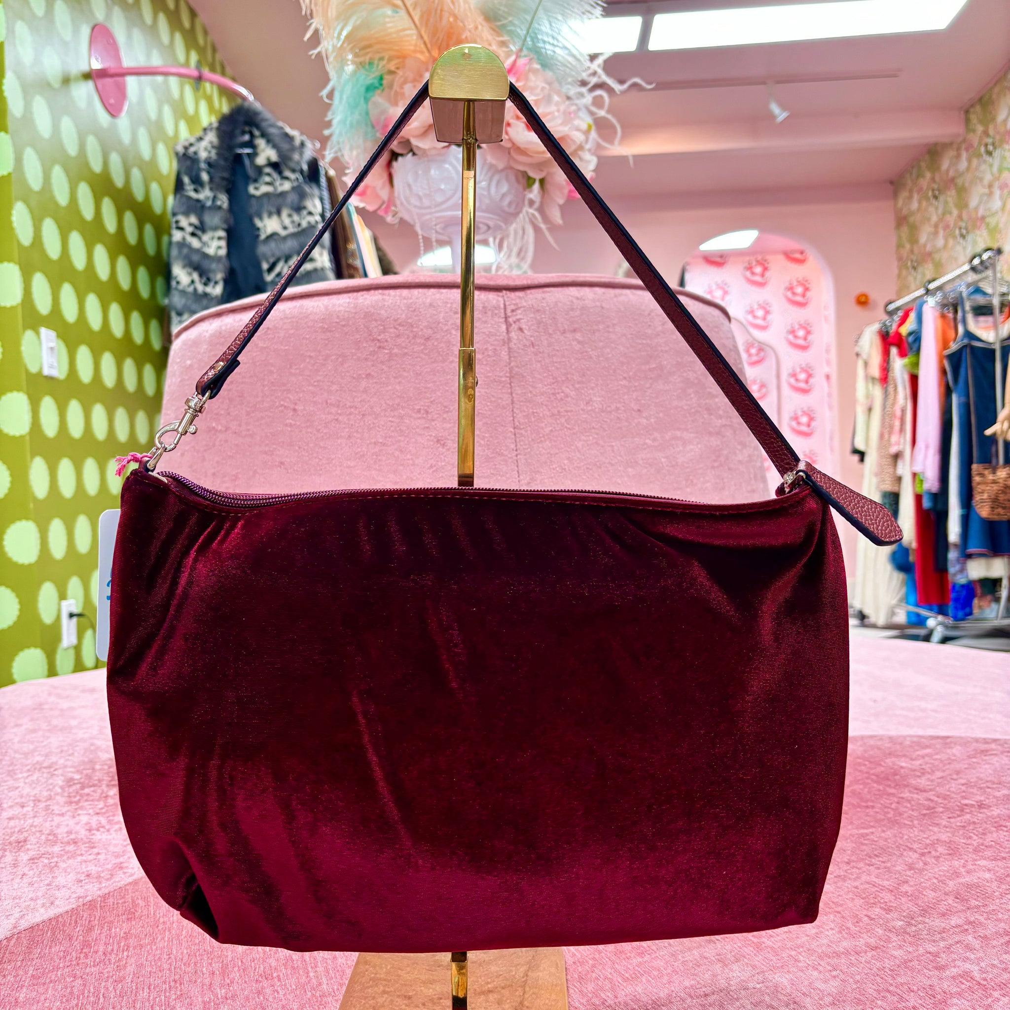 Guess Burgundy Velvet Shoulder Bag