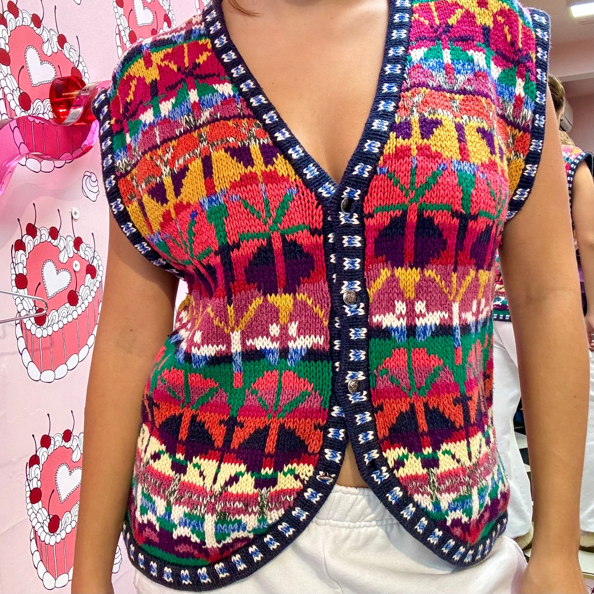 Multicolored Patterned Sweater Vest