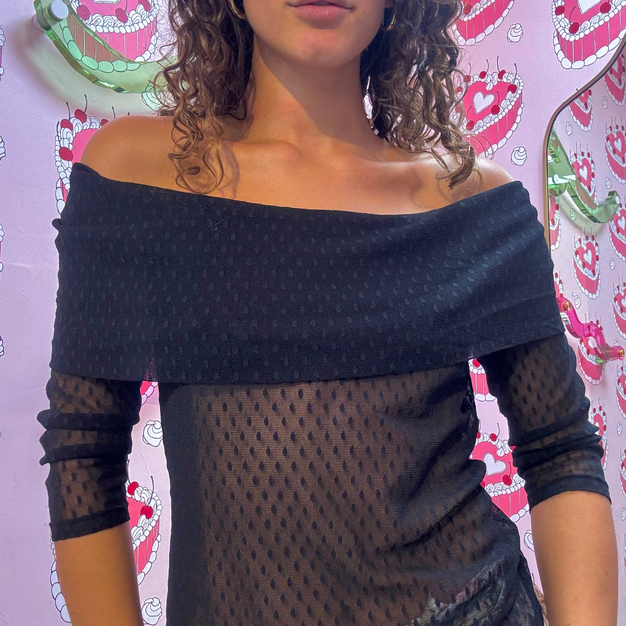 Black Mesh Polka Dot Top