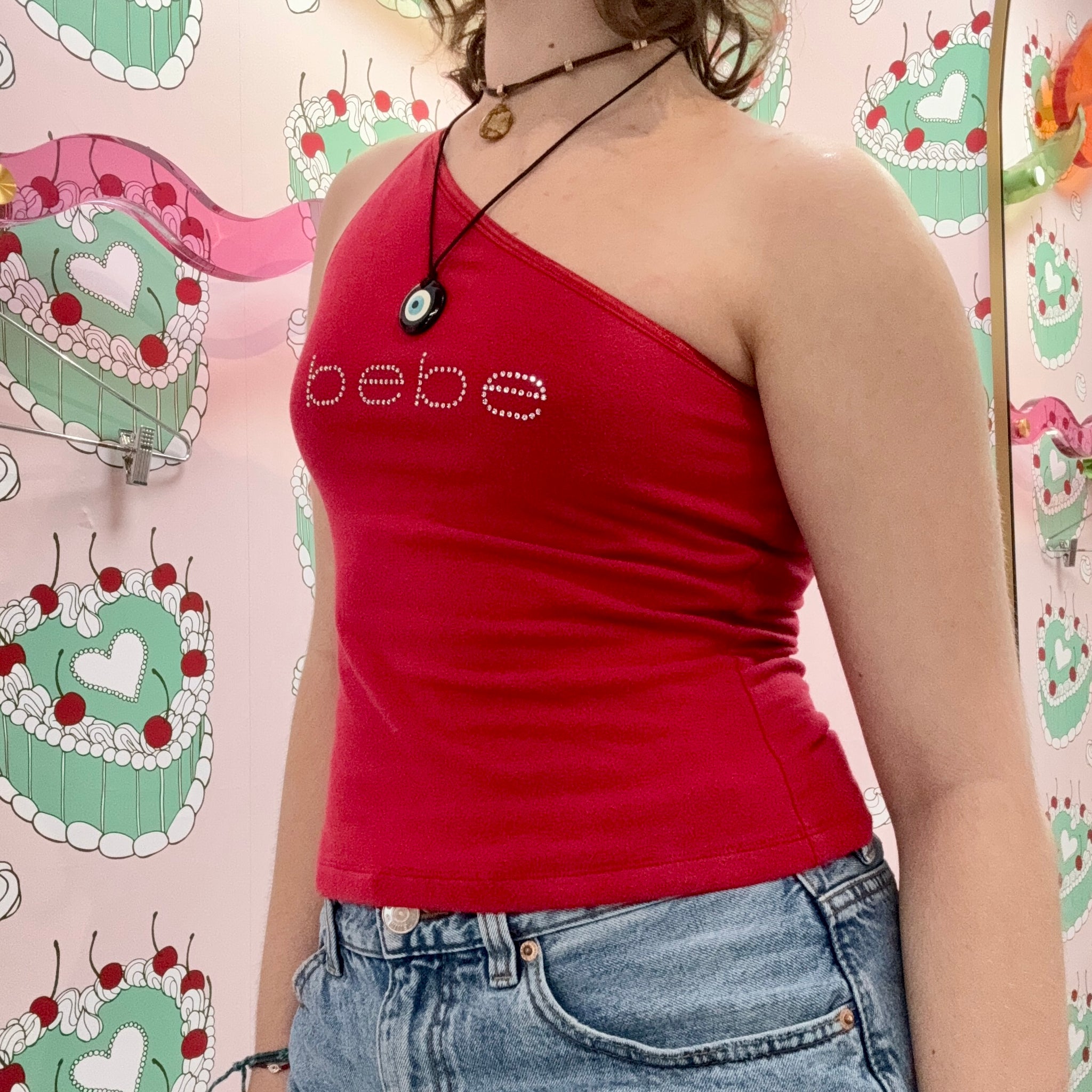 Bebe Red One Shouldered Top