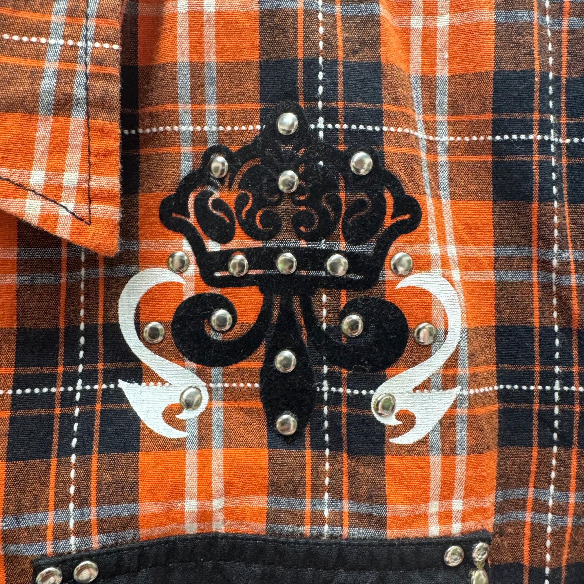 Orange and Black Plaid Button Down Shirt