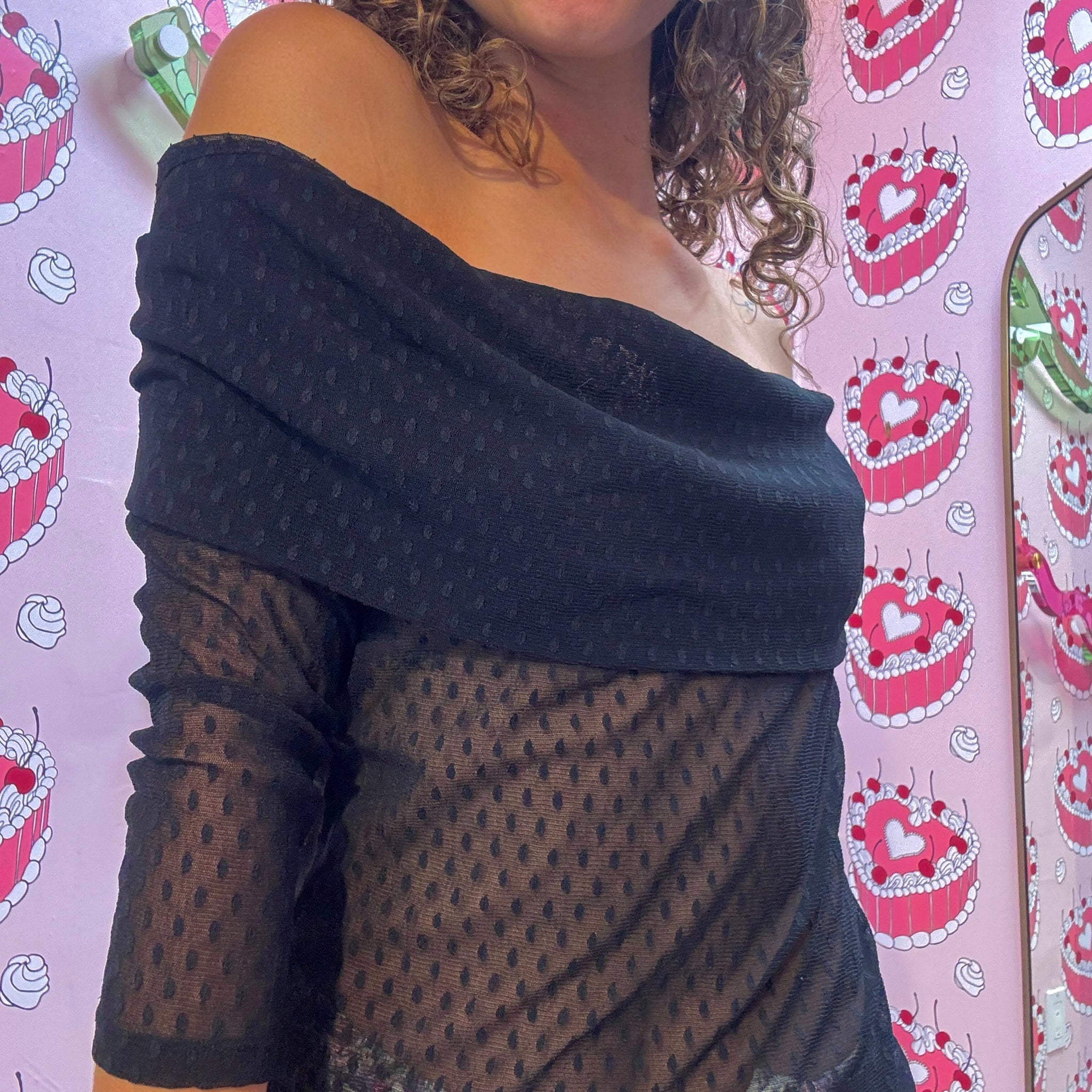 Black Mesh Polka Dot Top