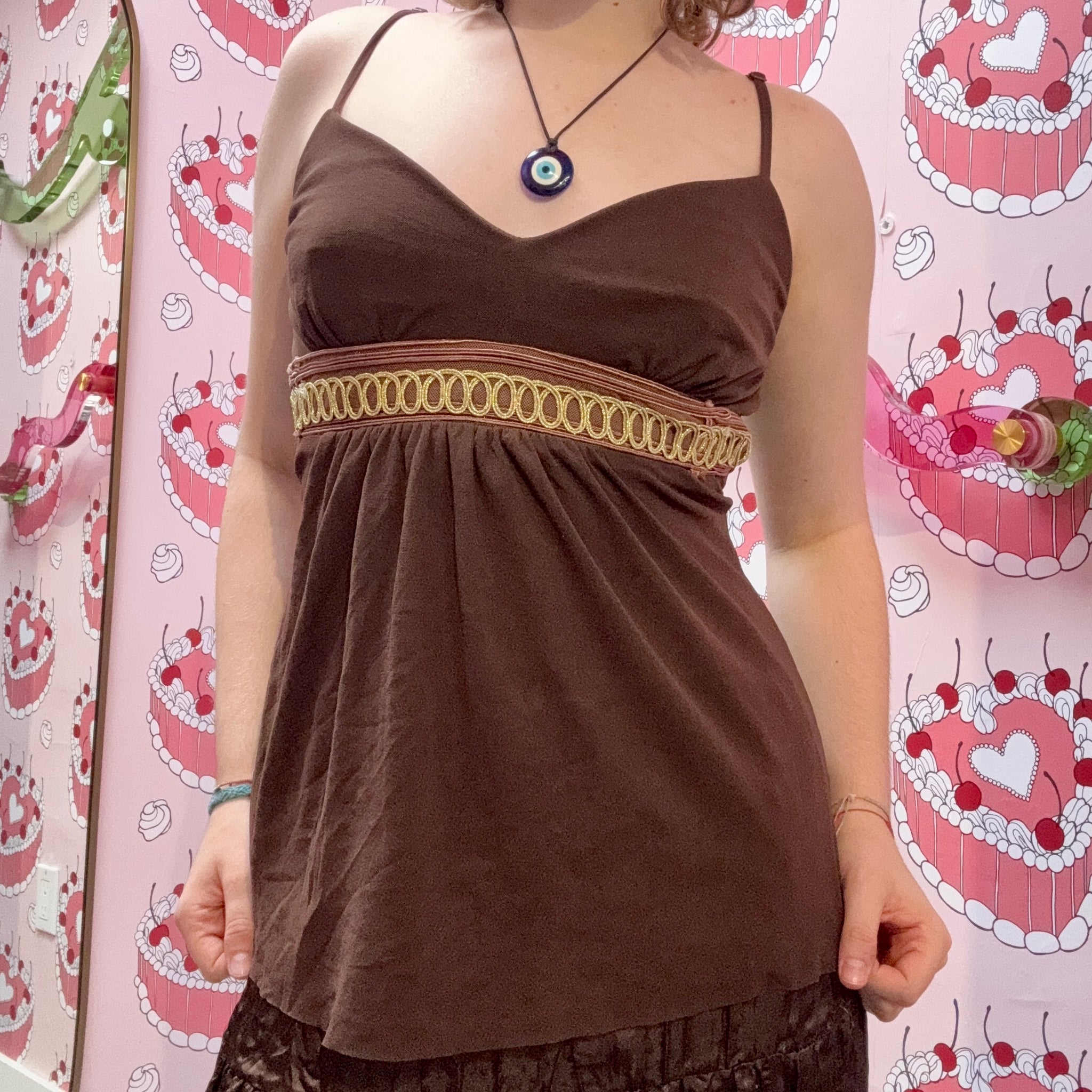 Brown Babydoll Mesh Tank Top