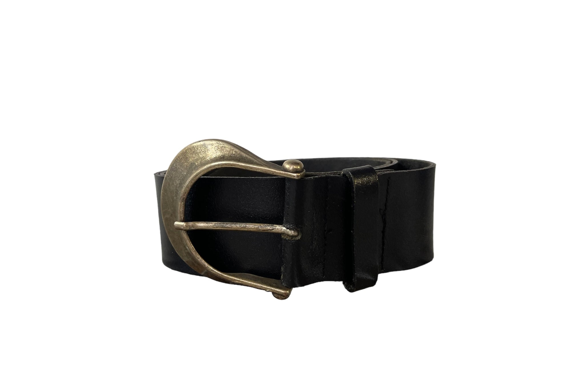 Black Leather Belt With Gold Buckle