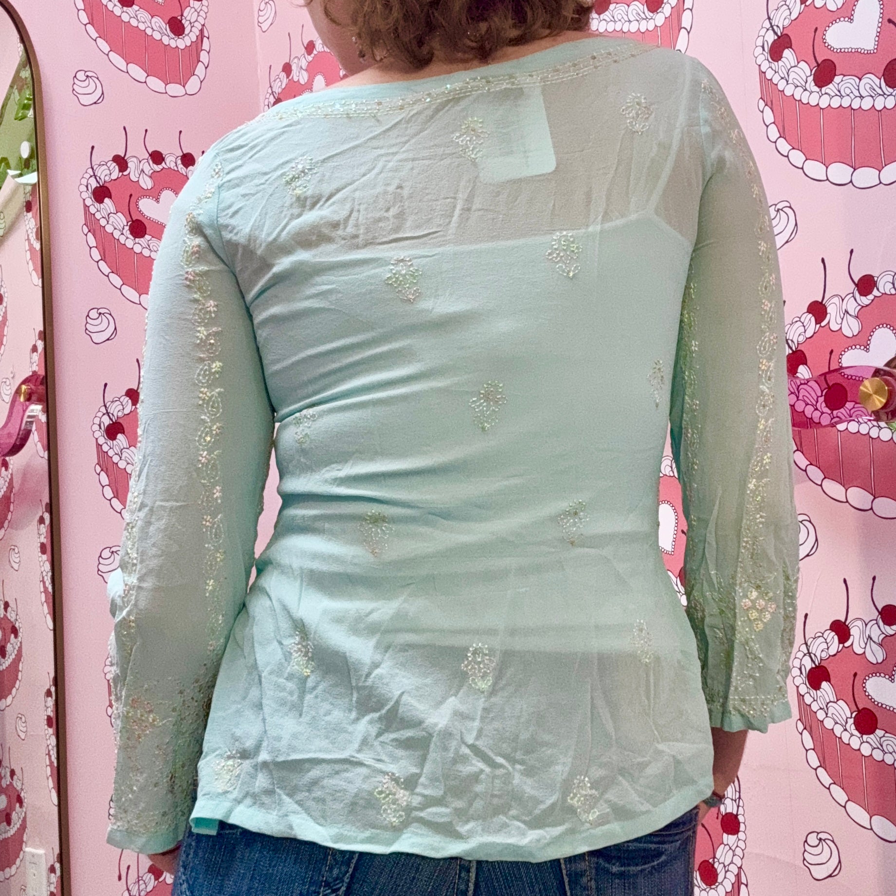 Pastel Turquoise Embroidered Blouse