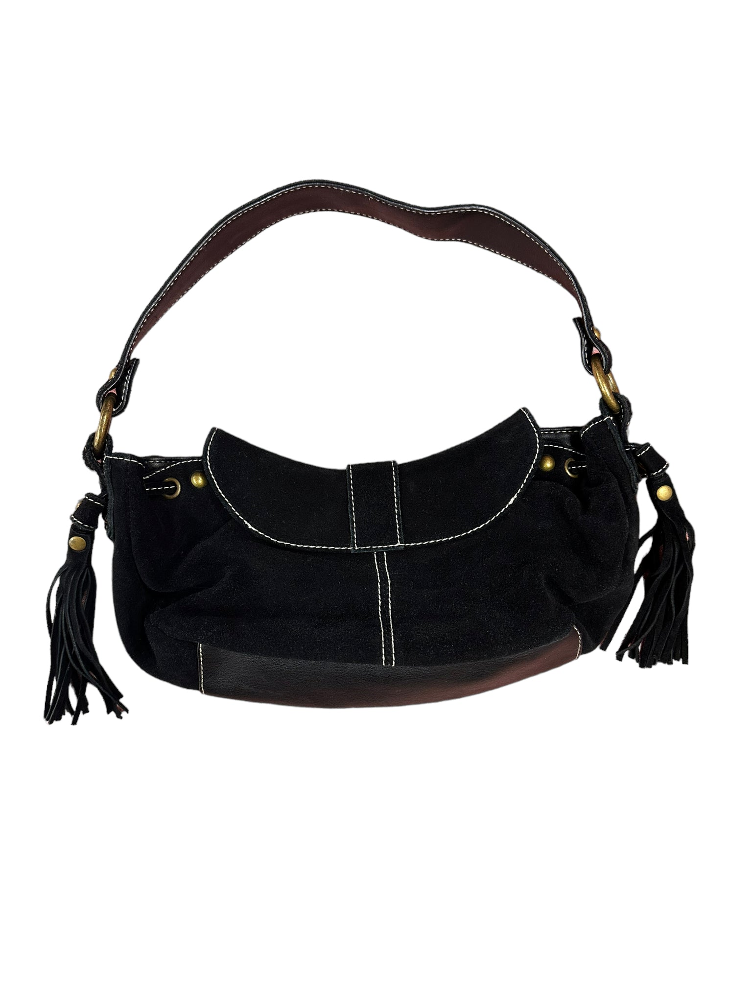 Black Leather Horse Shoe Fringe Purse