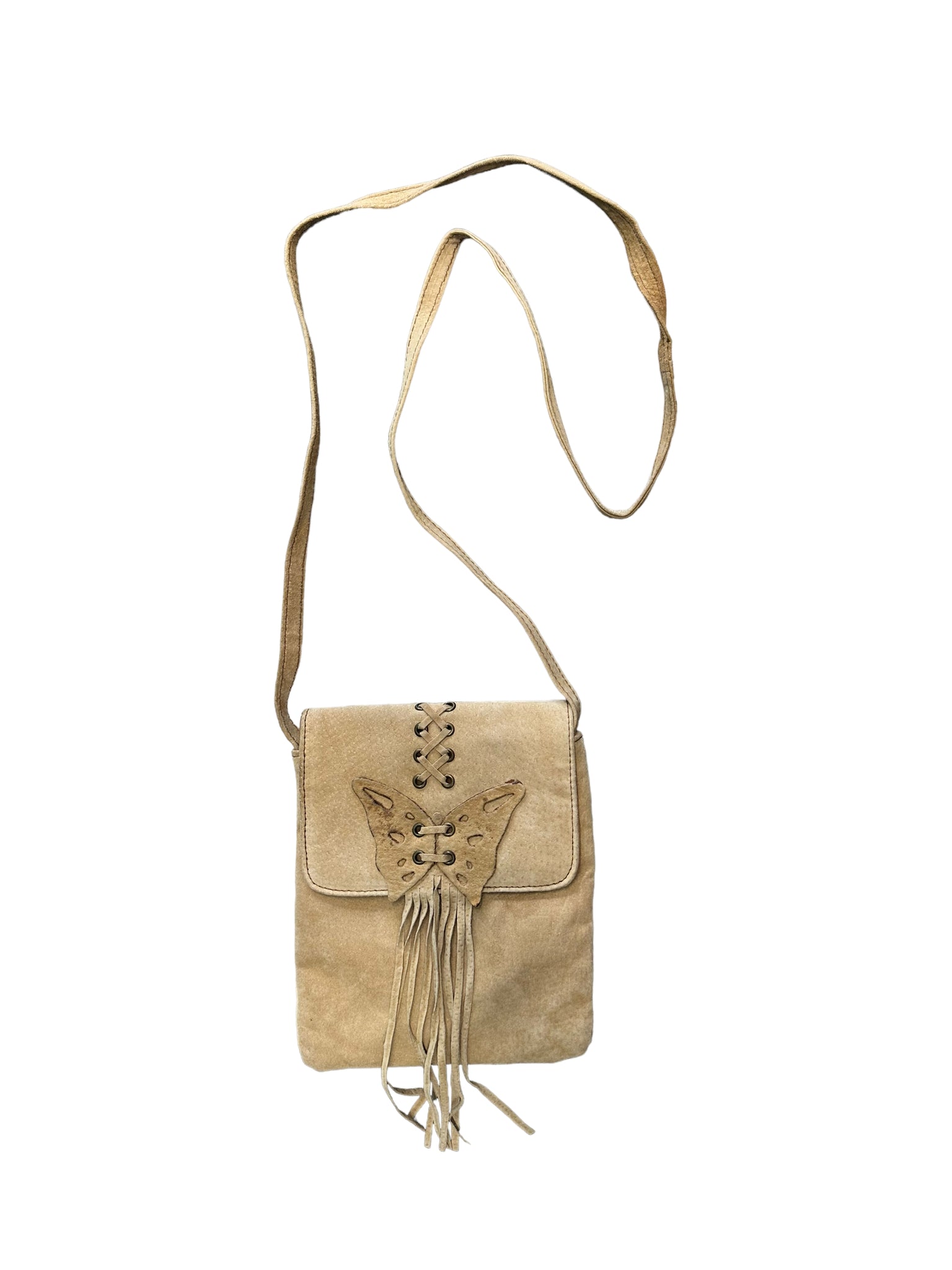 Tan Leather Butterfly Lace Up Purse
