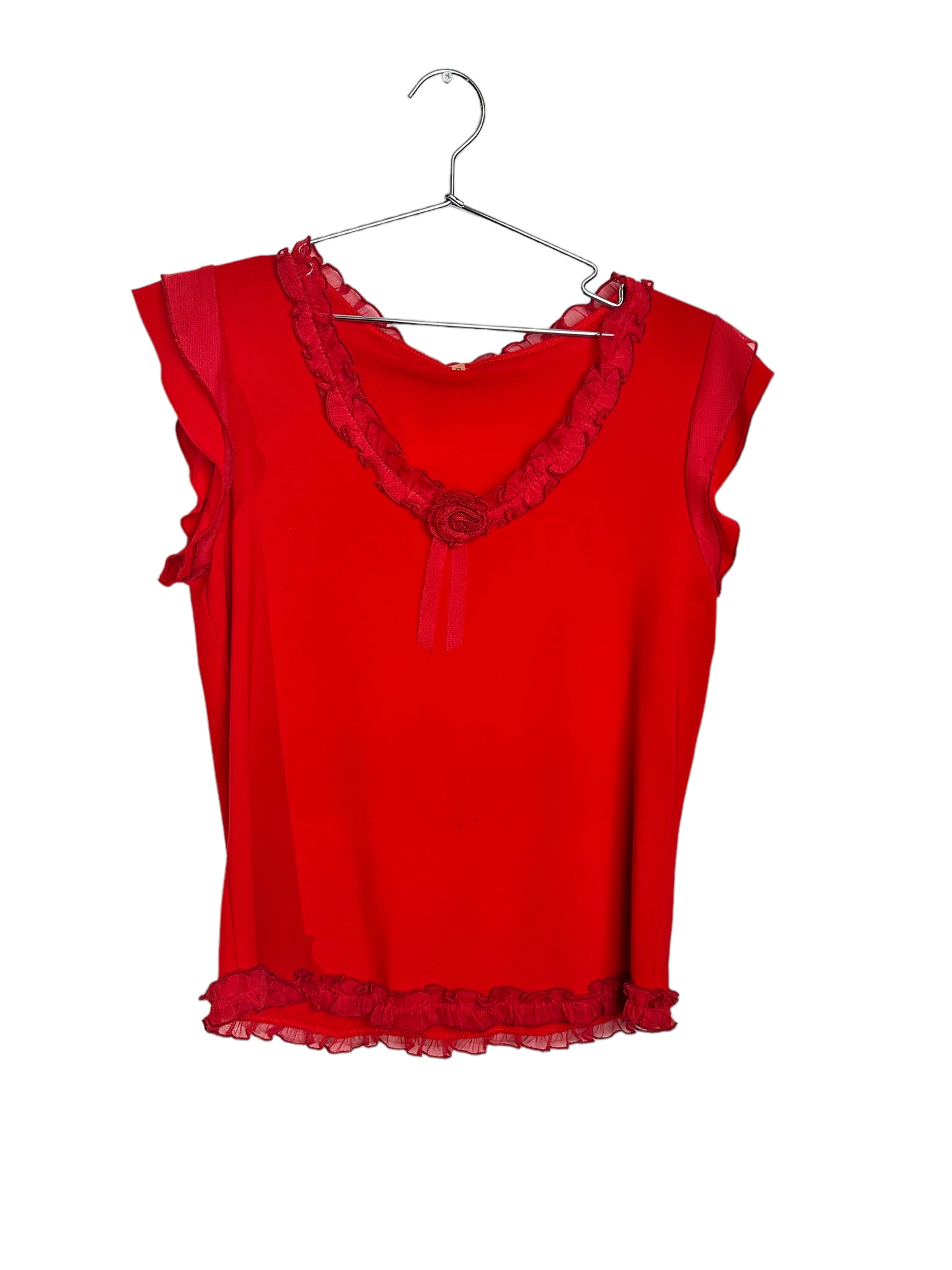 Red Top With Ruffle Trims