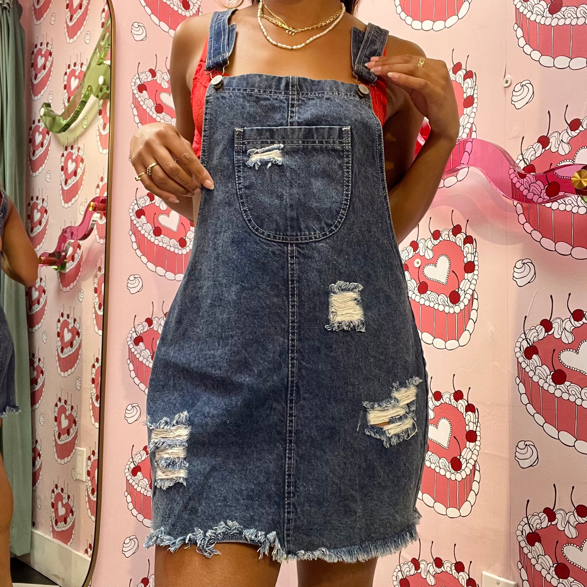 Distressed Denim Overalls