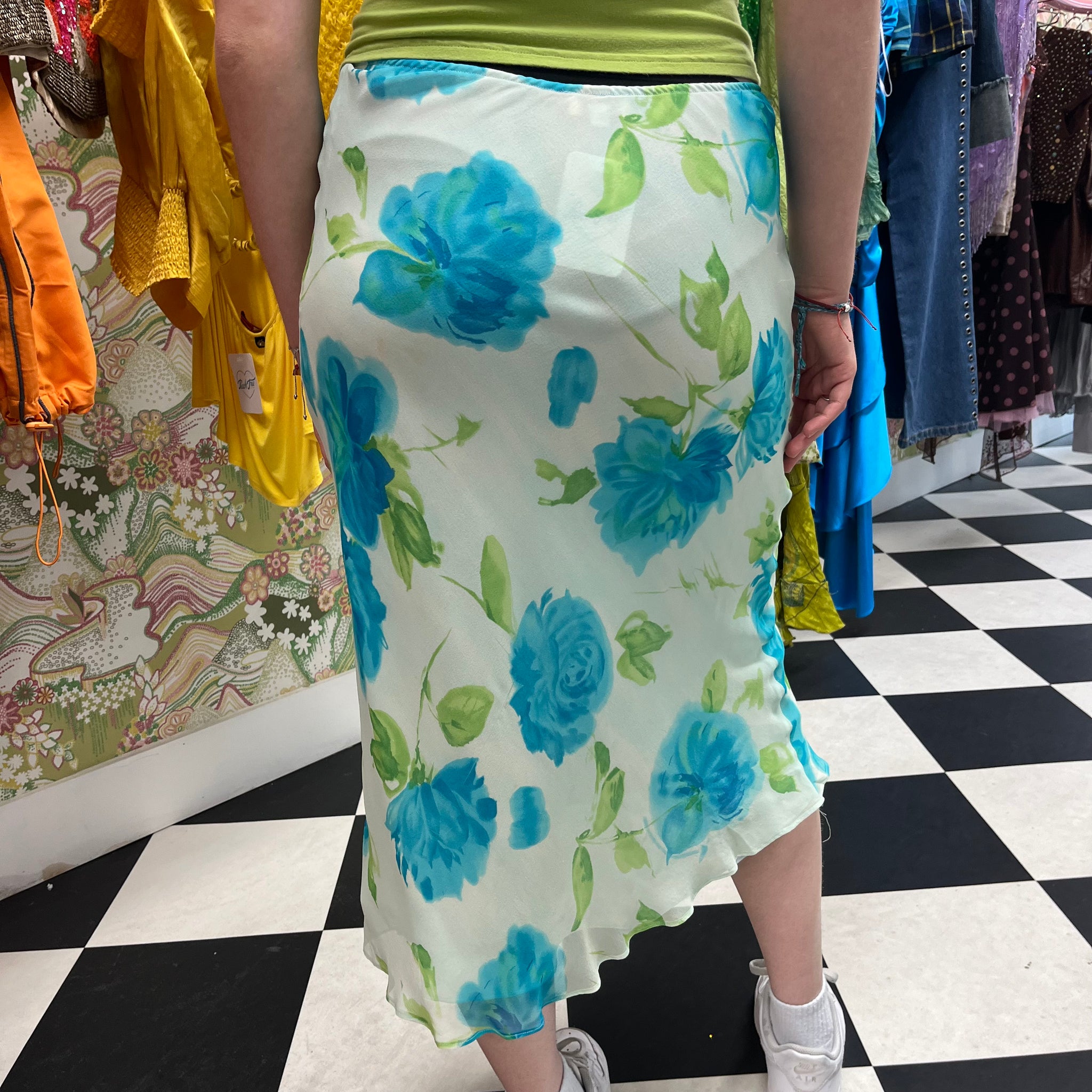 Blue Floral Midi Skirt