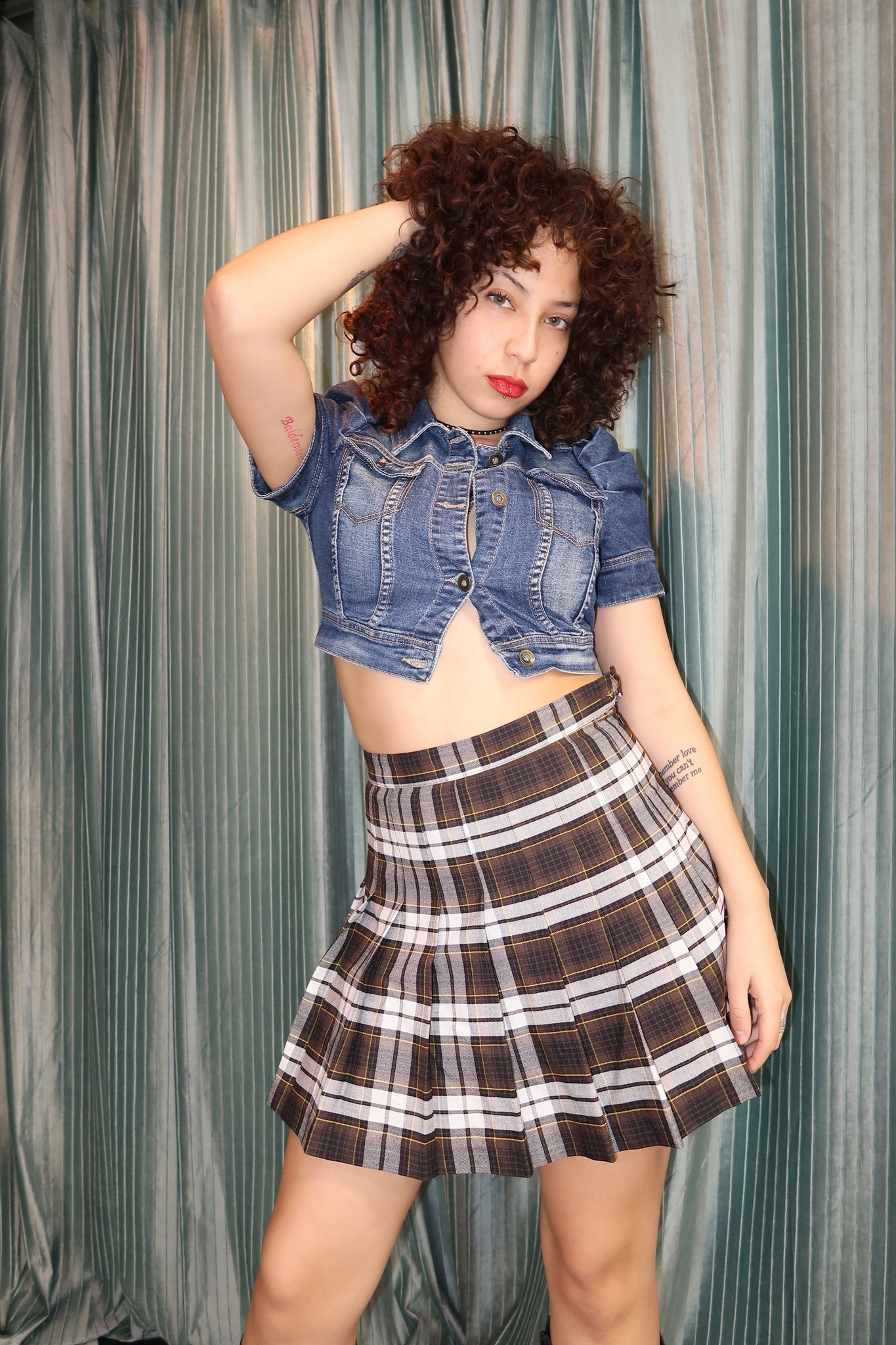 Brown Plaid Pleated Skirt