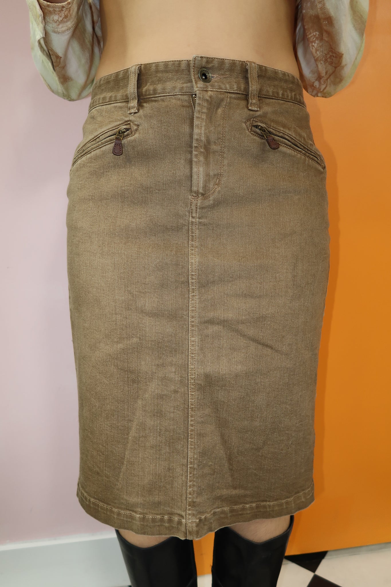 Lauren Jeans Dark Khaki Midi Skirt