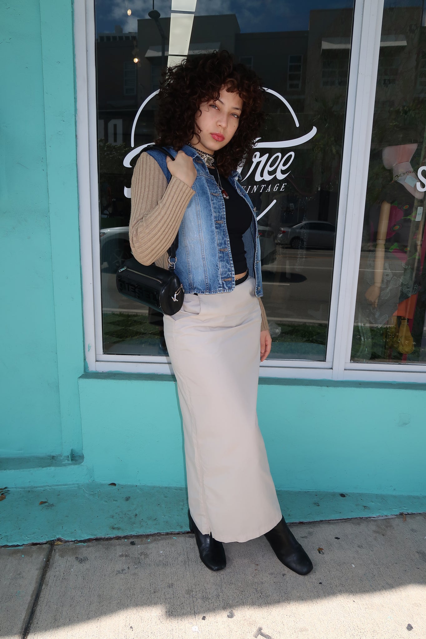 Denim And Brown Ribbed Jacket