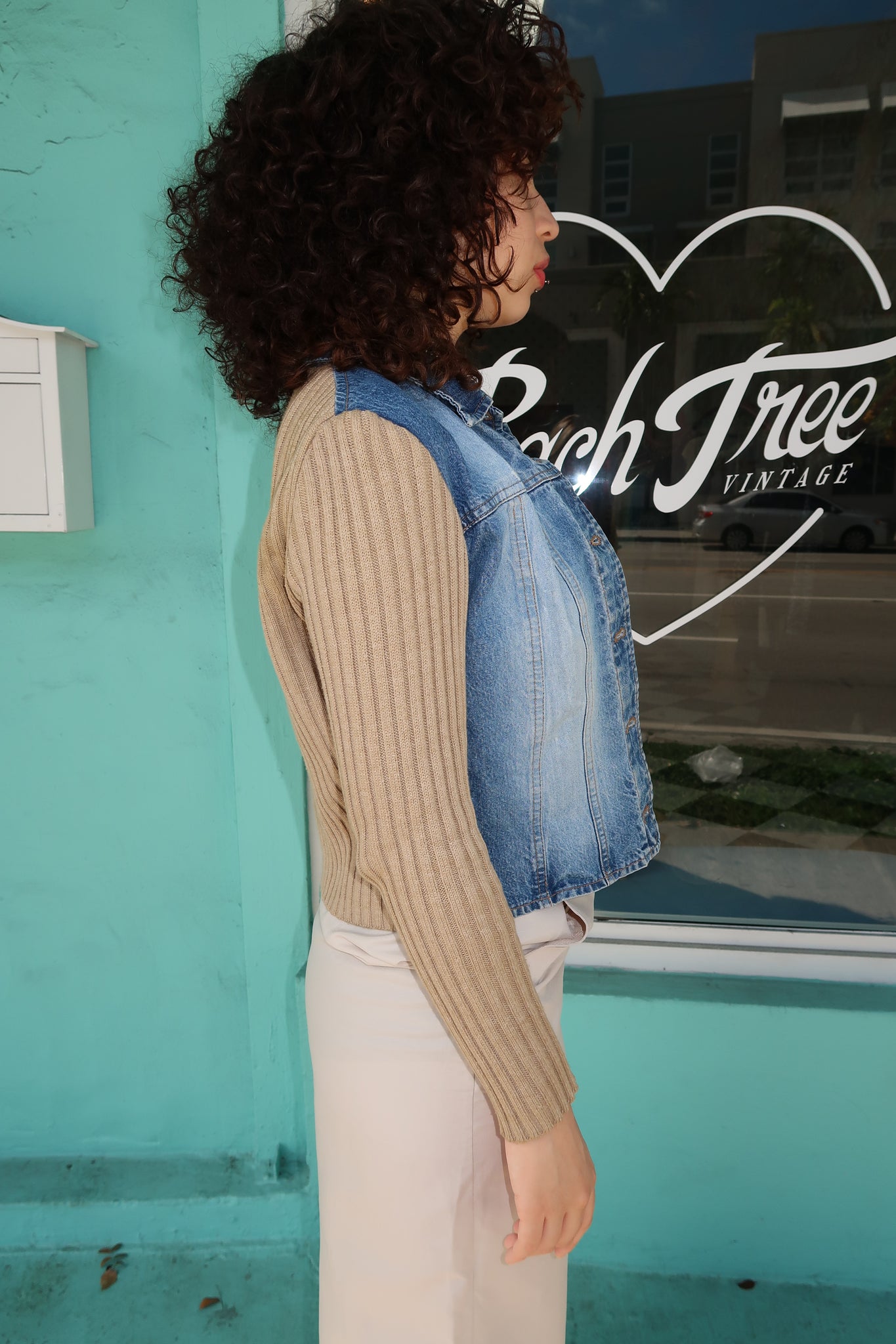 Denim And Brown Ribbed Jacket