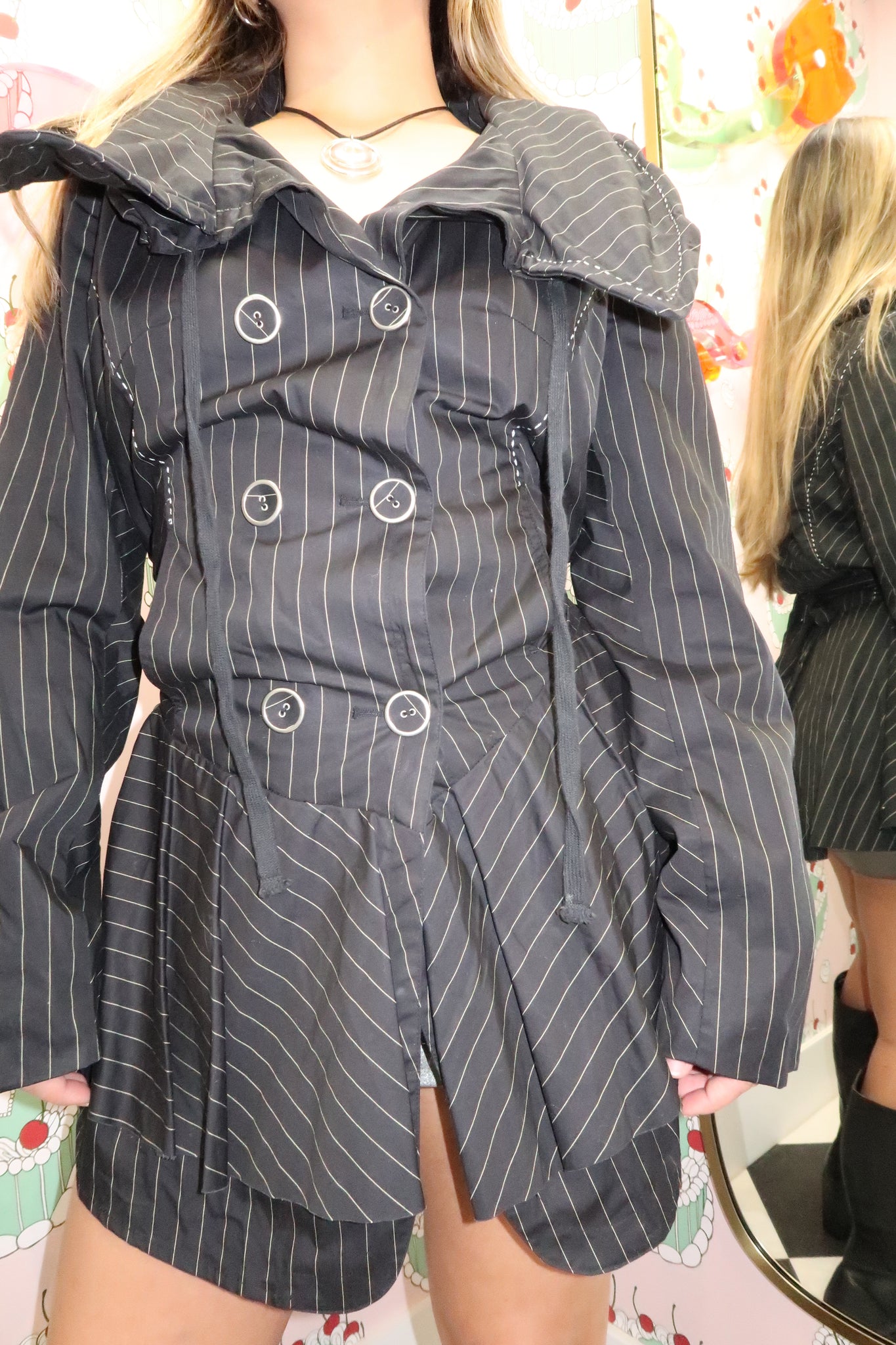 Pin Striped Pleated Blazer Coat