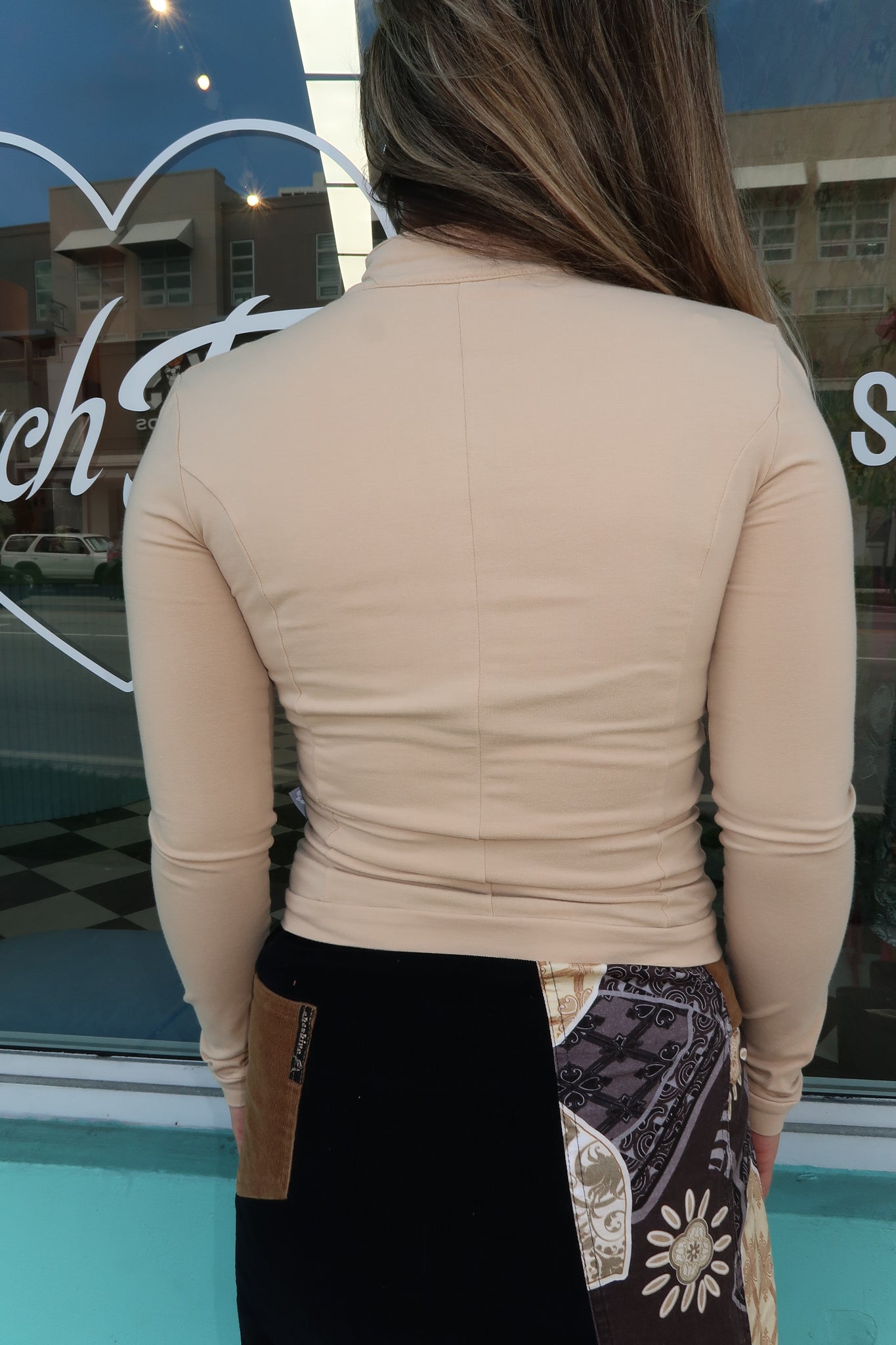 Tan Fitted Ruched Zip Up Jacket