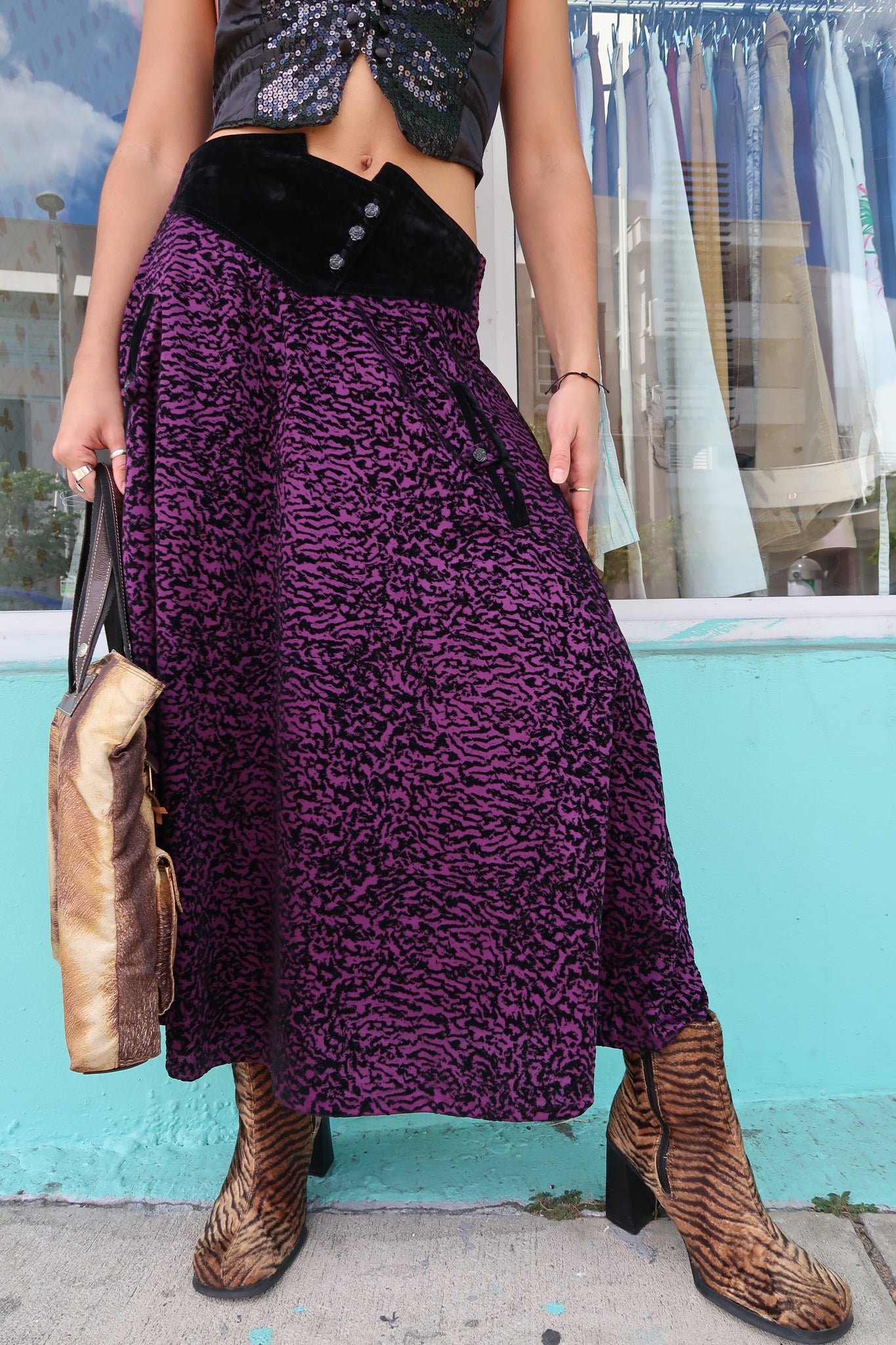 Purple Zebra Print Maxi Skirt