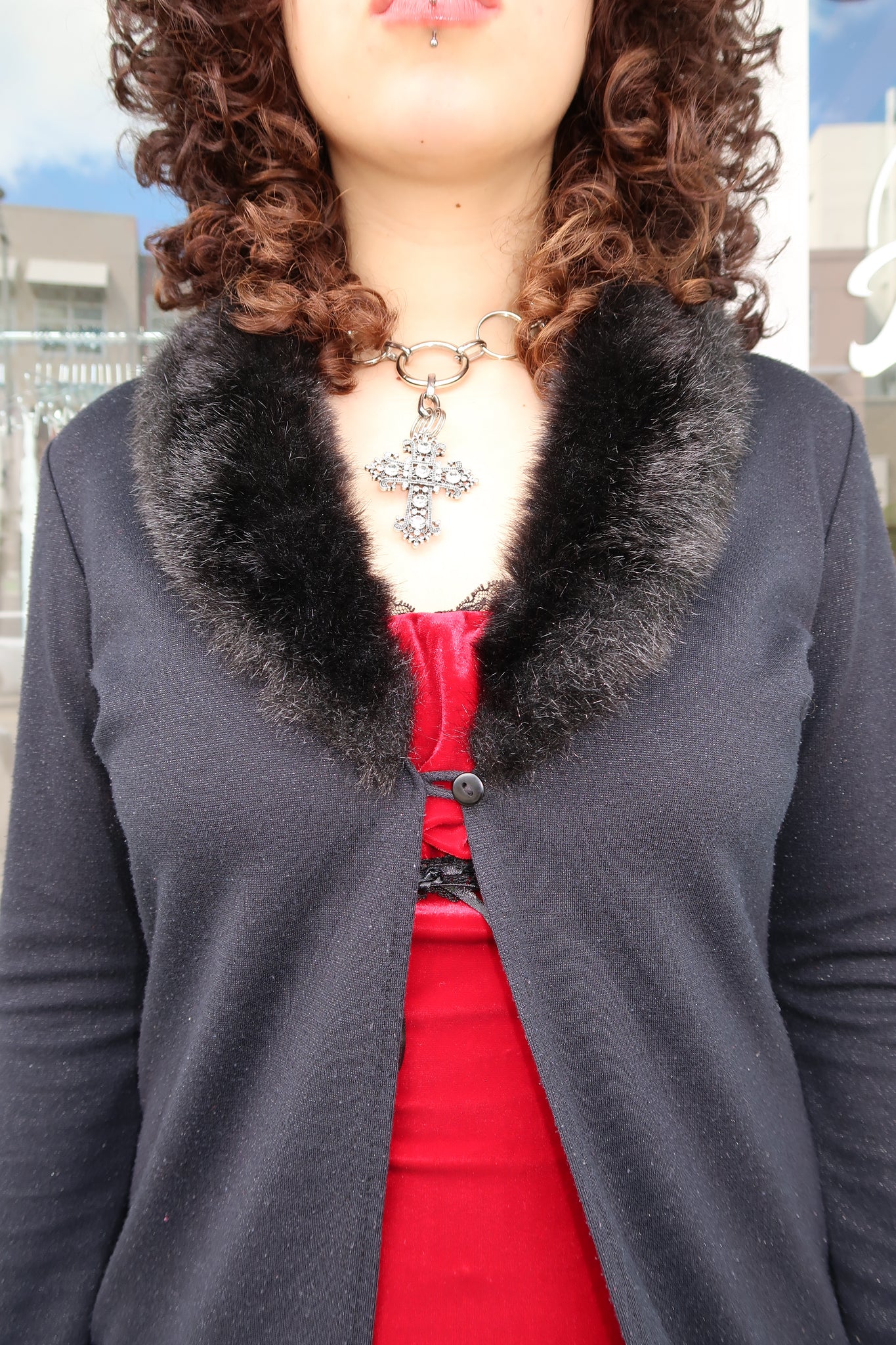 Black Maxi Cardigan With Fuzzy Neck