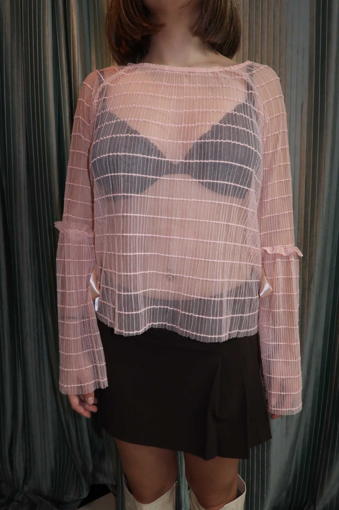 Pink Sheer Long Sleeve Blouse