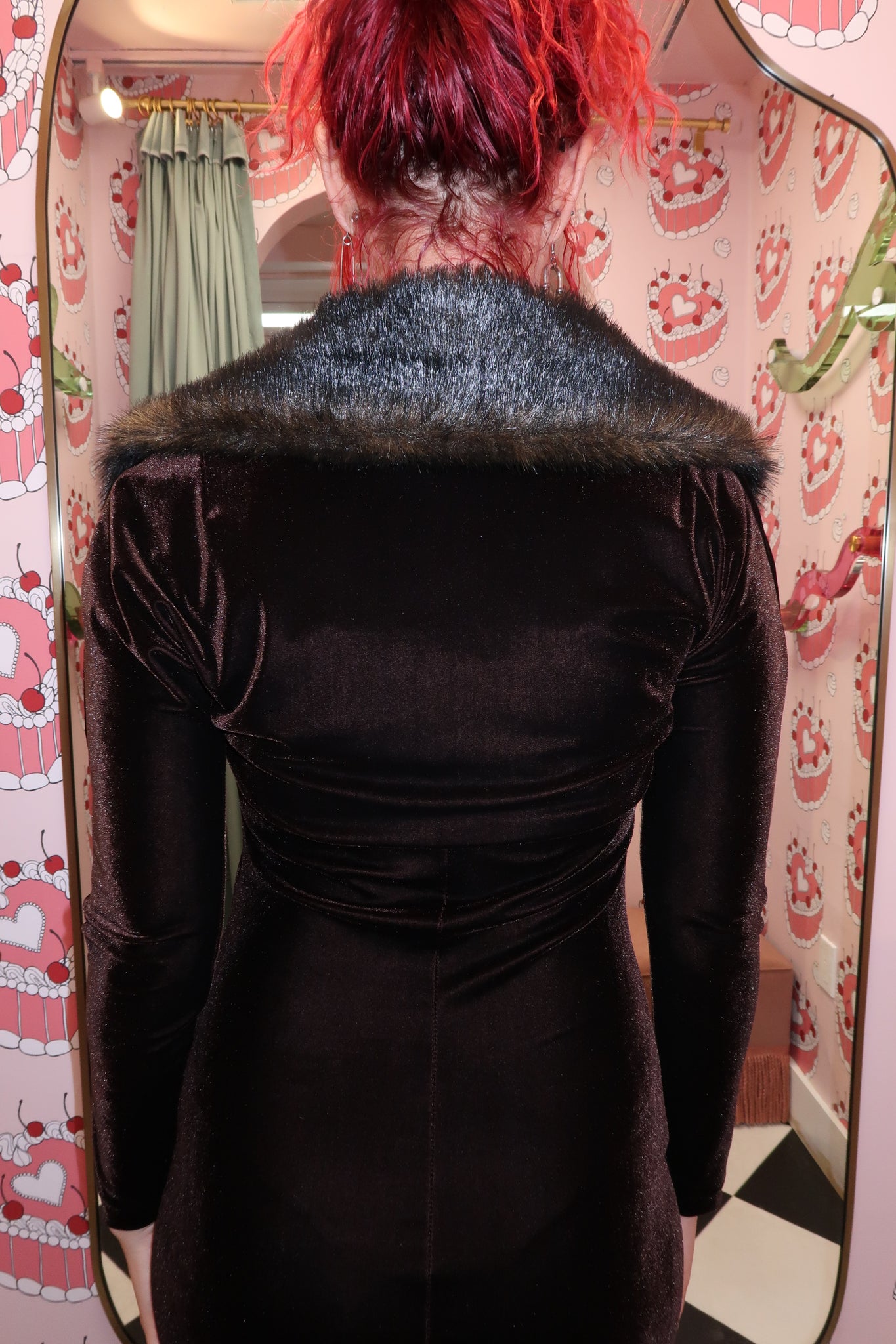 Brown Velour Dress W Fur Trim Jacket