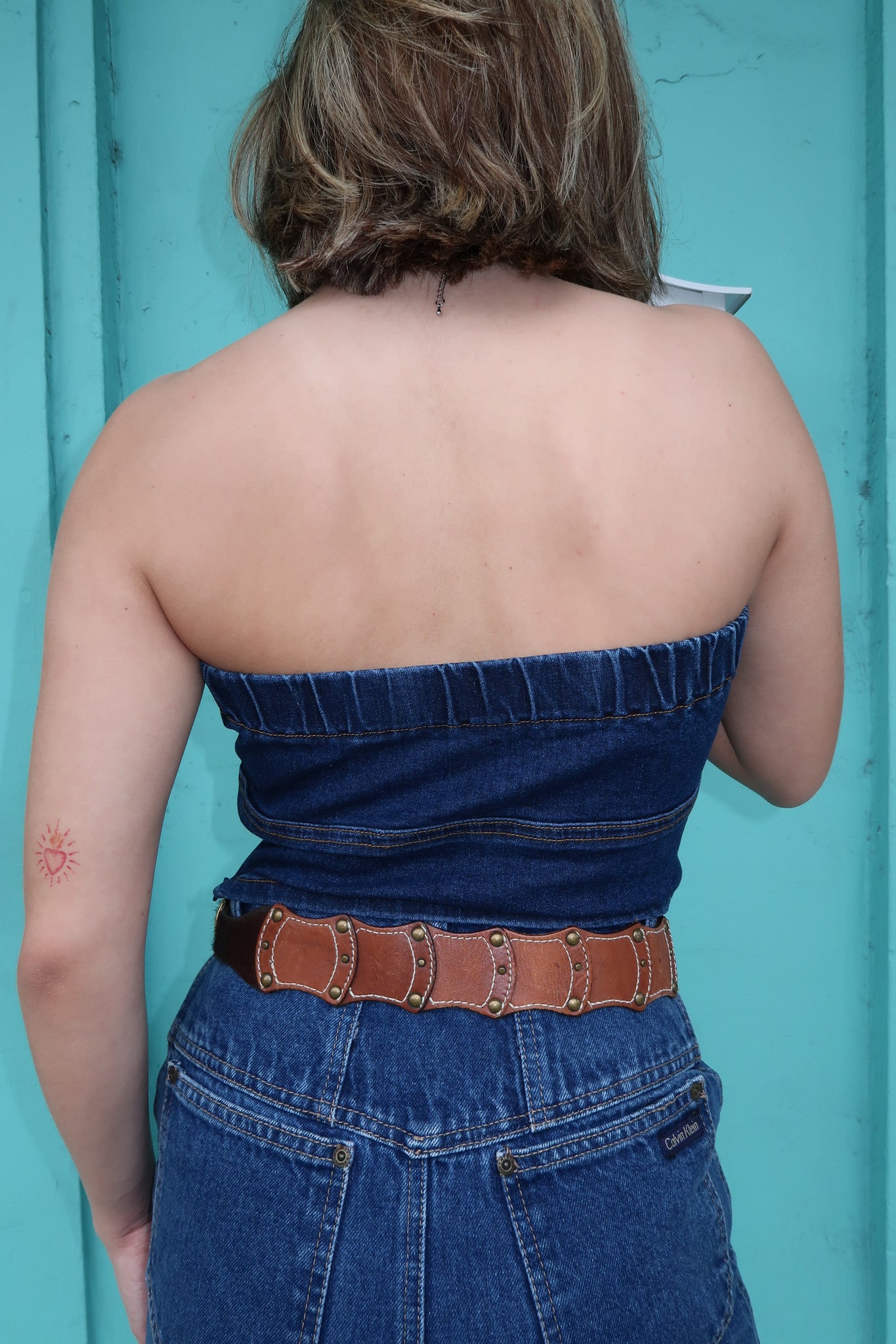 Denim Strapless Top Built in Buckle