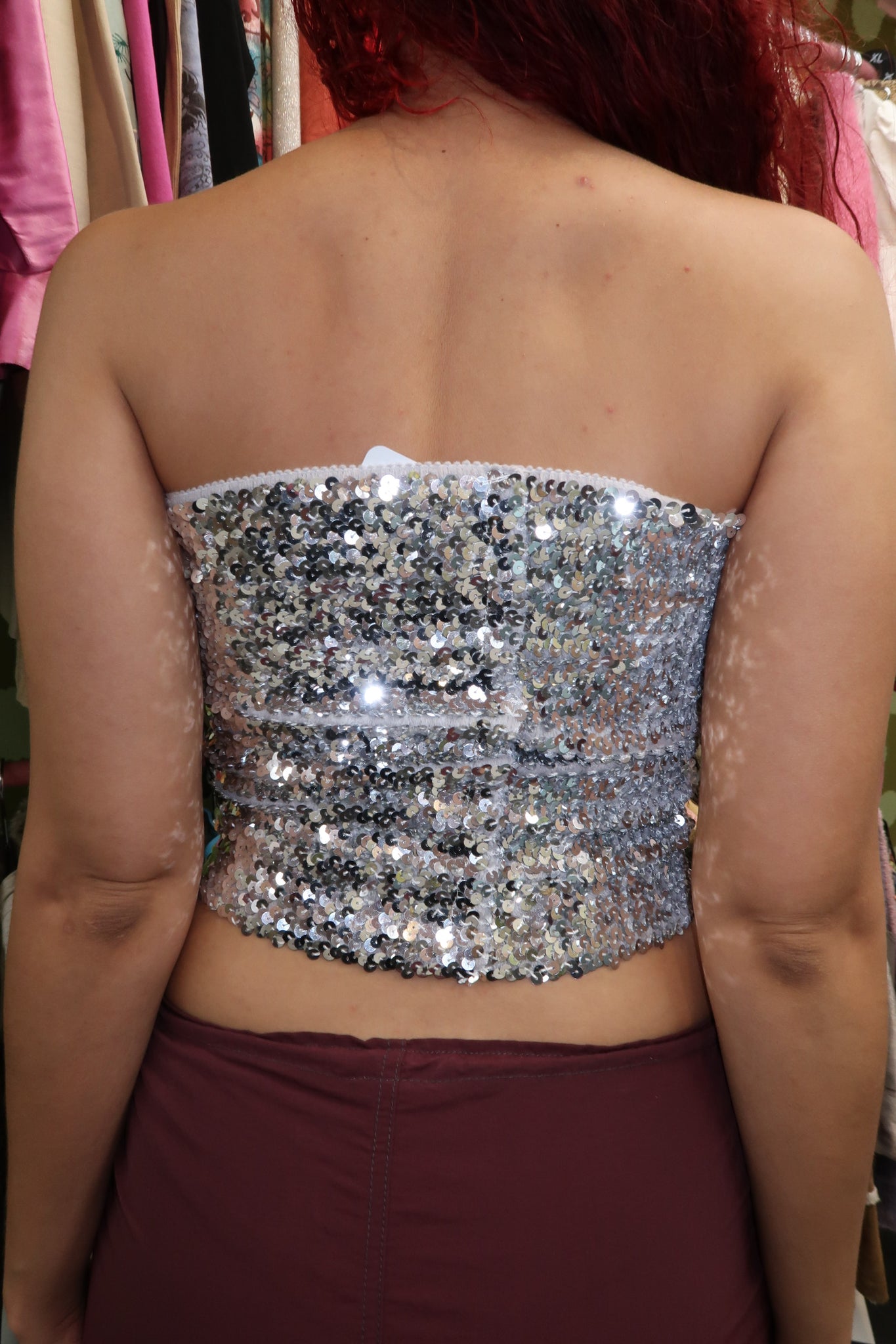 Silver Sequined Strapless Top