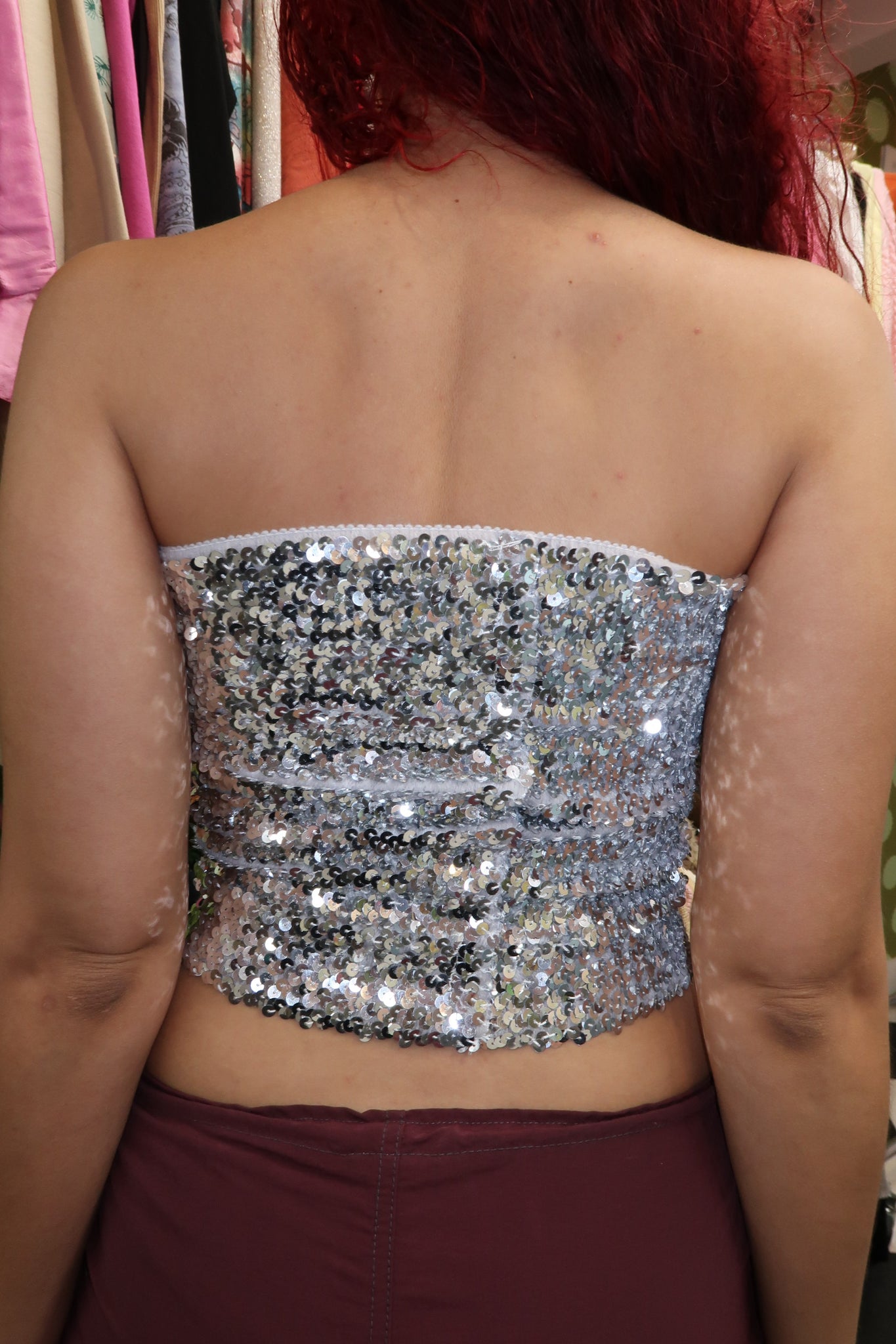 Silver Sequined Strapless Top