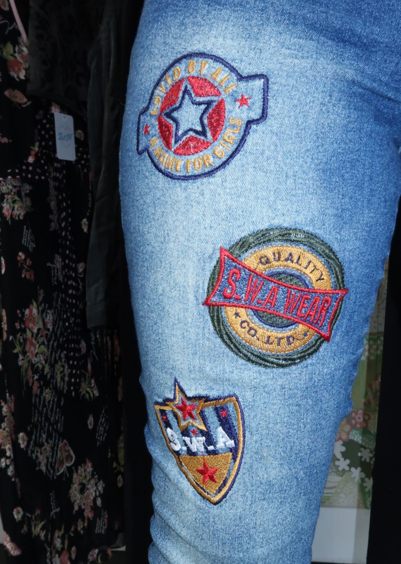 Denim Embroidered Patchwork Jeans