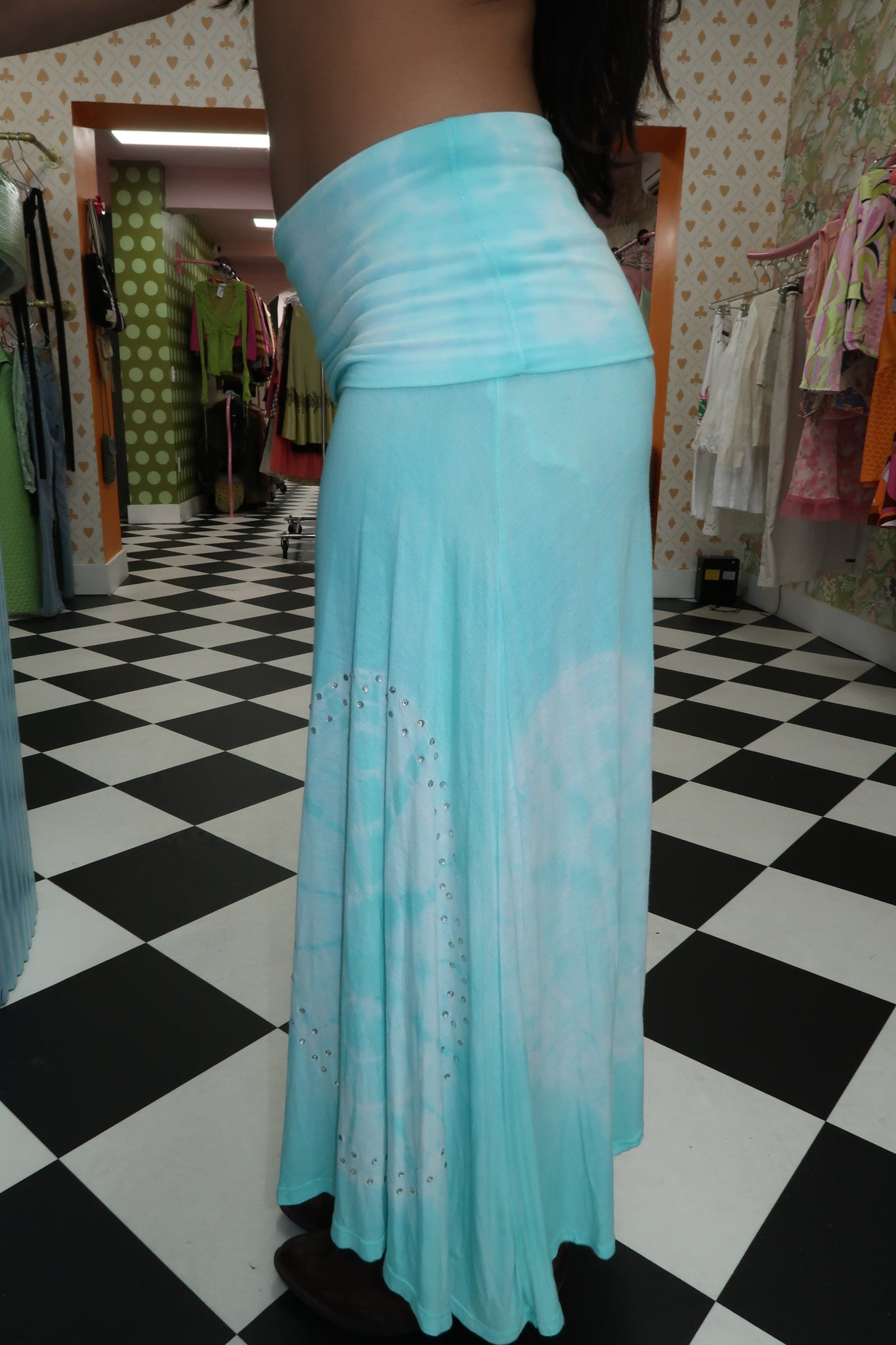 Baby Blue Rhinestoned Midi Skirt