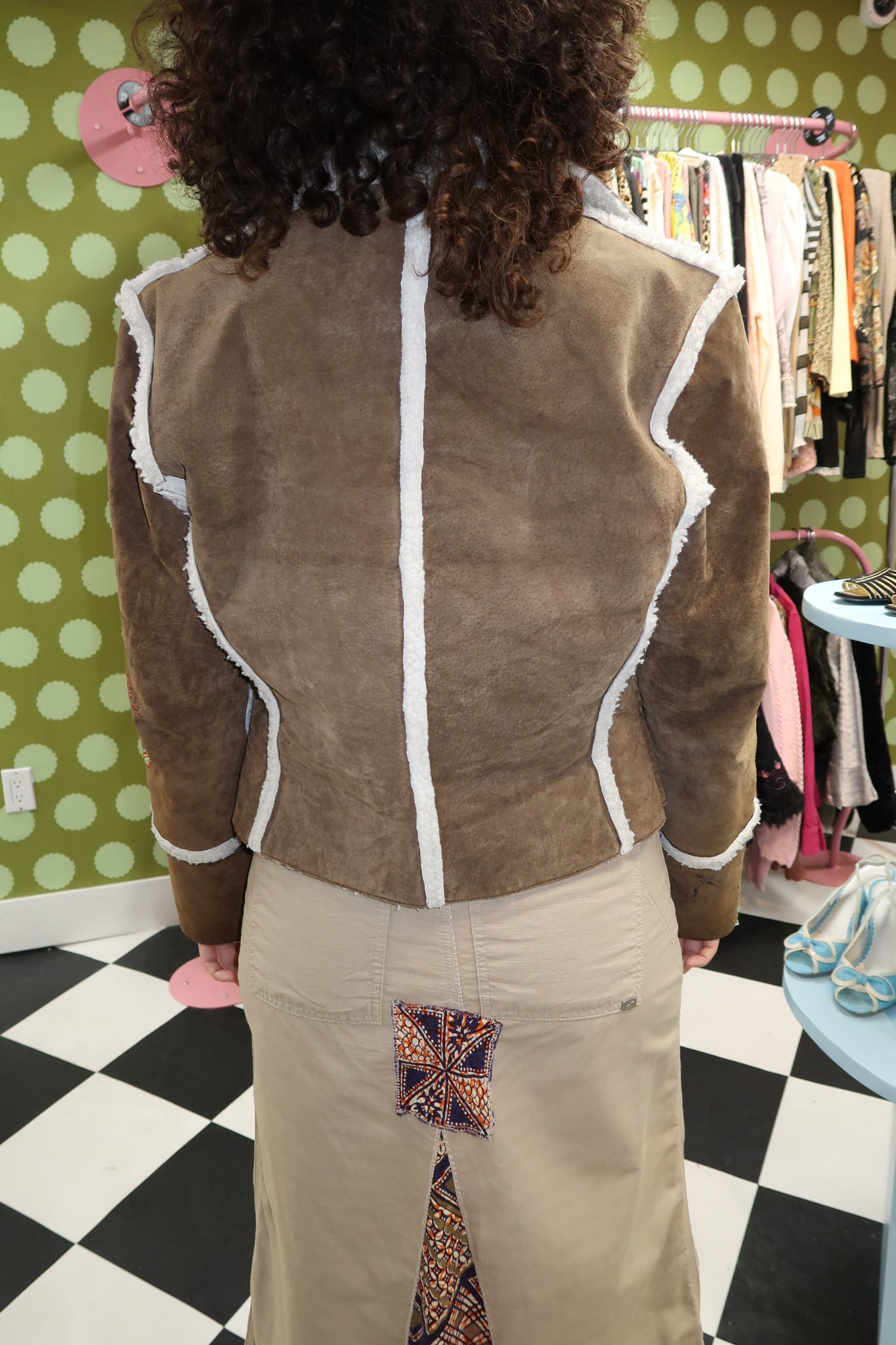 Brown Leather Jacket Rhinestone Detailing