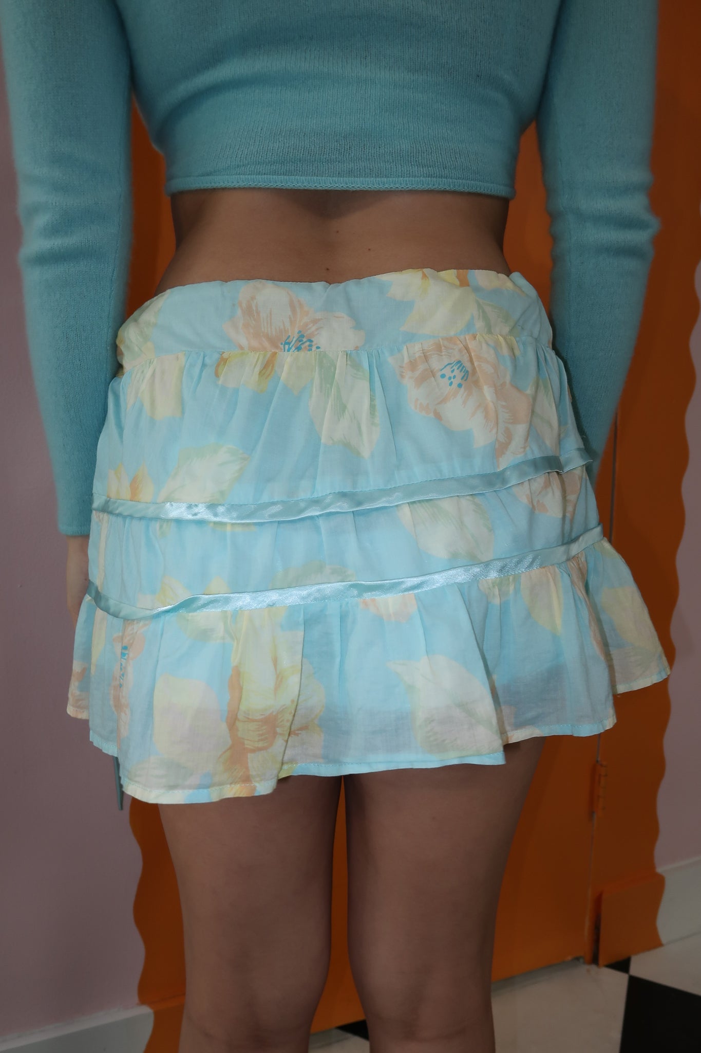 Blue Floral Mini Skirt