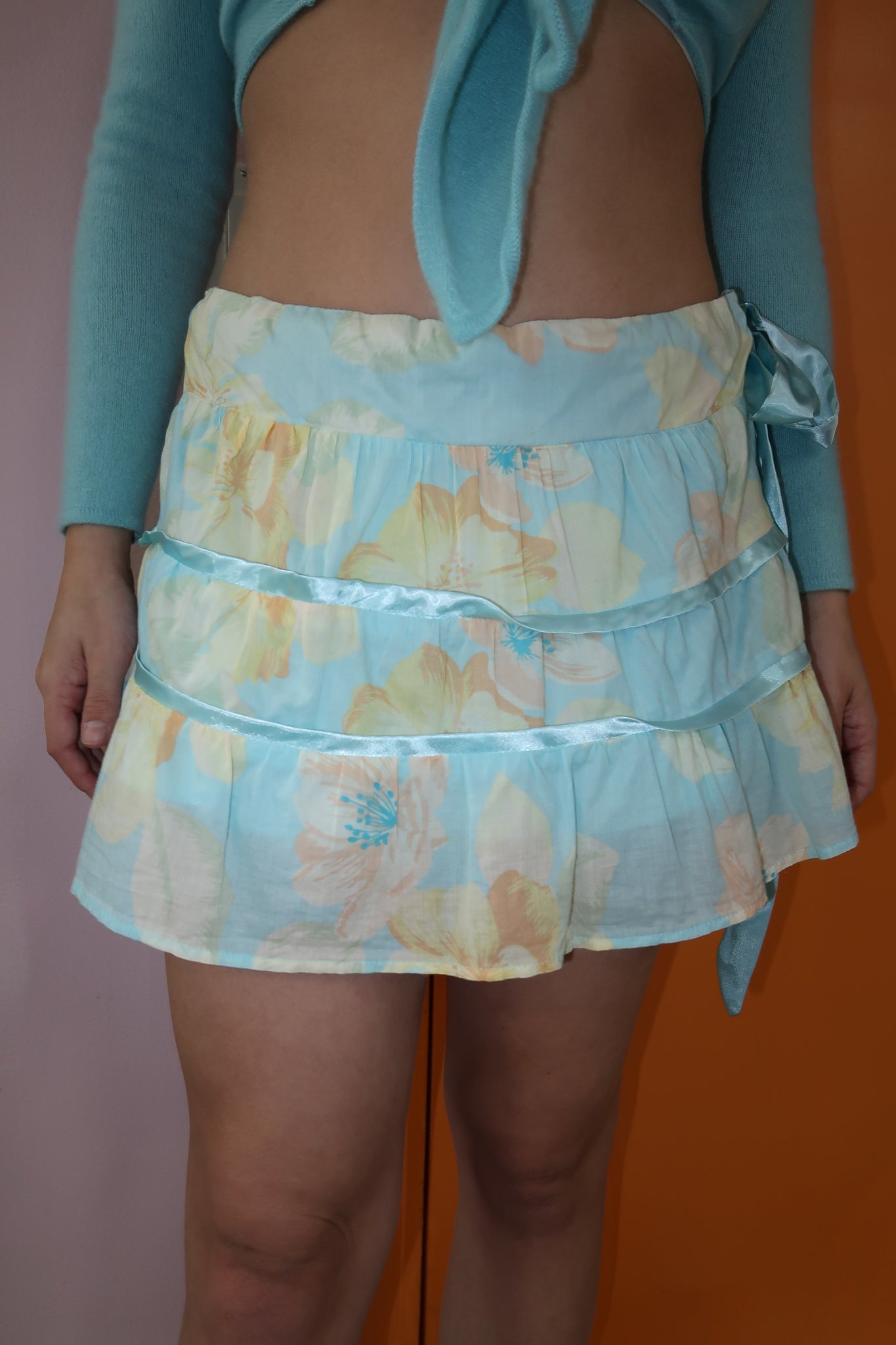 Blue Floral Mini Skirt