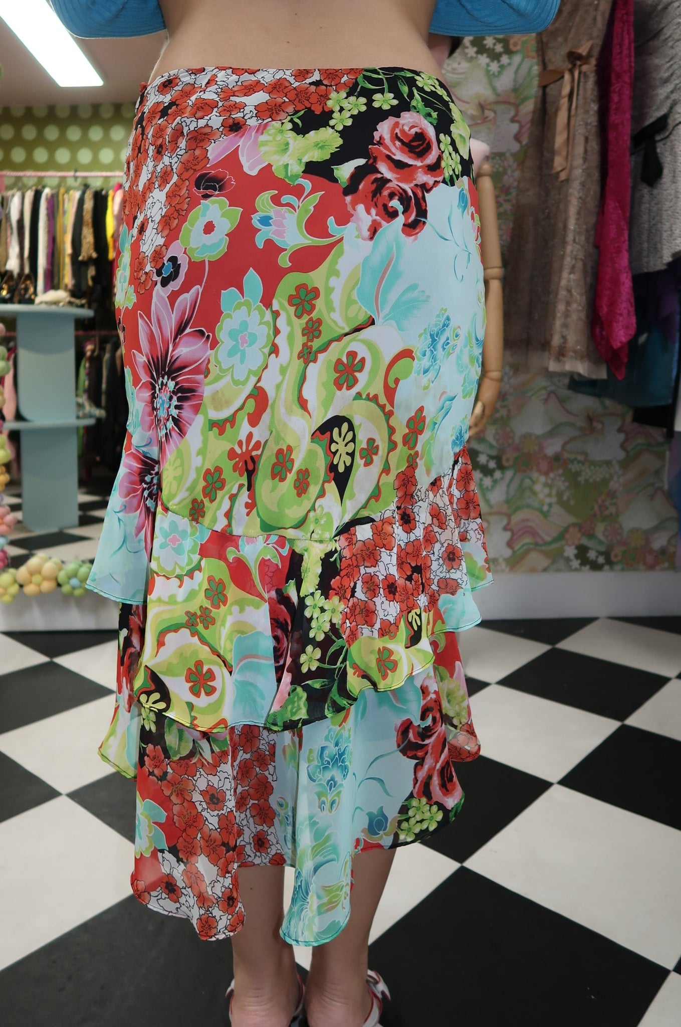 Paisley & Floral Print Midi Ruffled Skirt