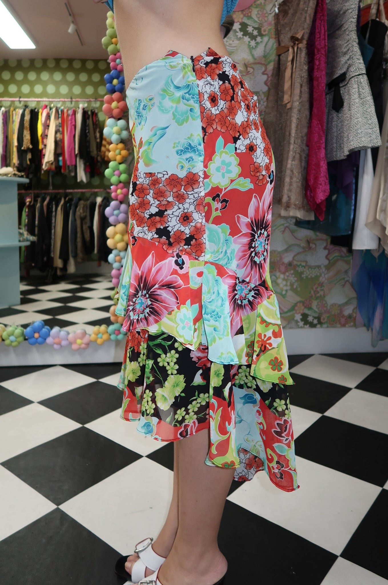 Paisley & Floral Print Midi Ruffled Skirt