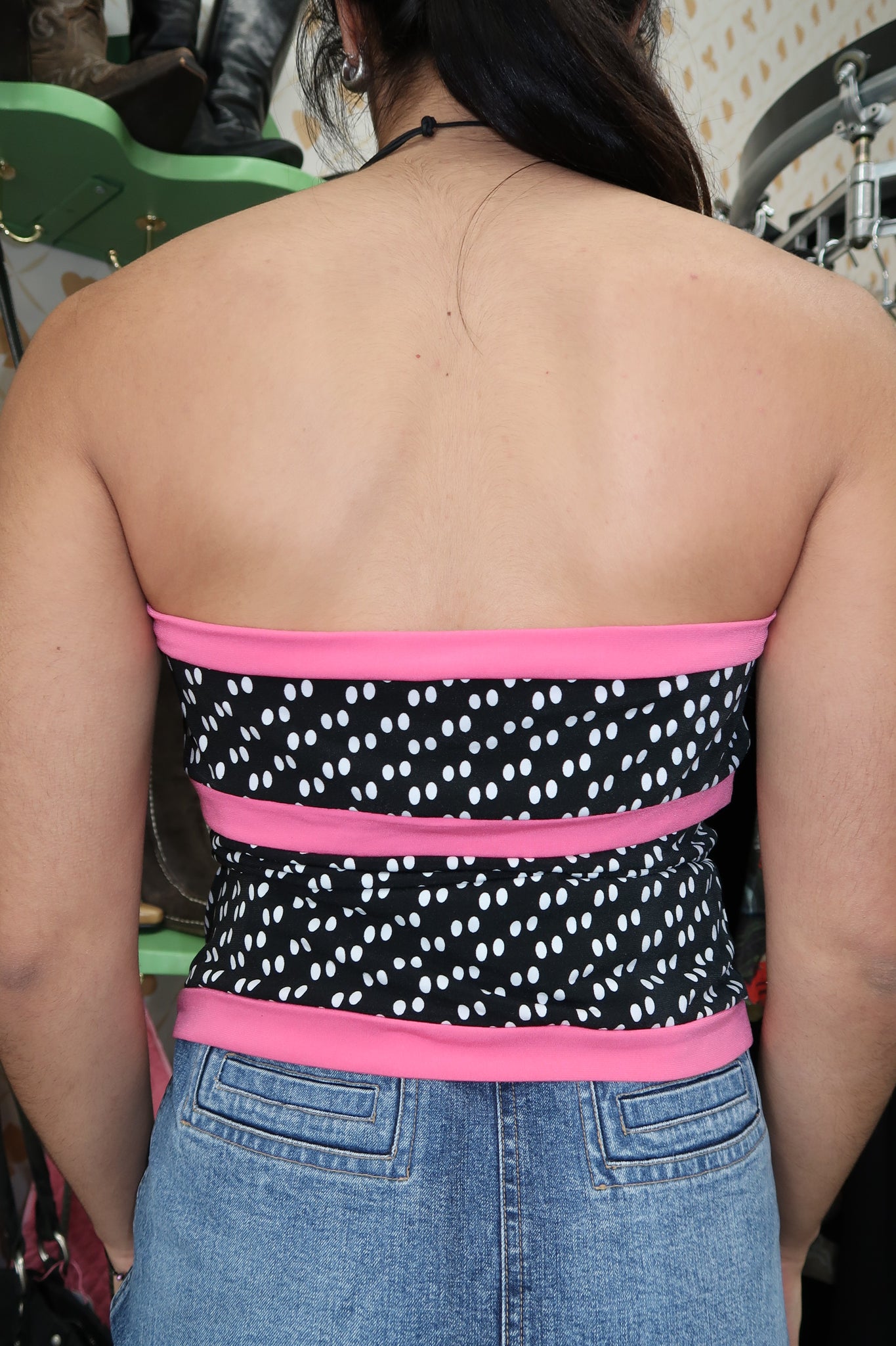 Pink Lined Polka Dot Tube Top