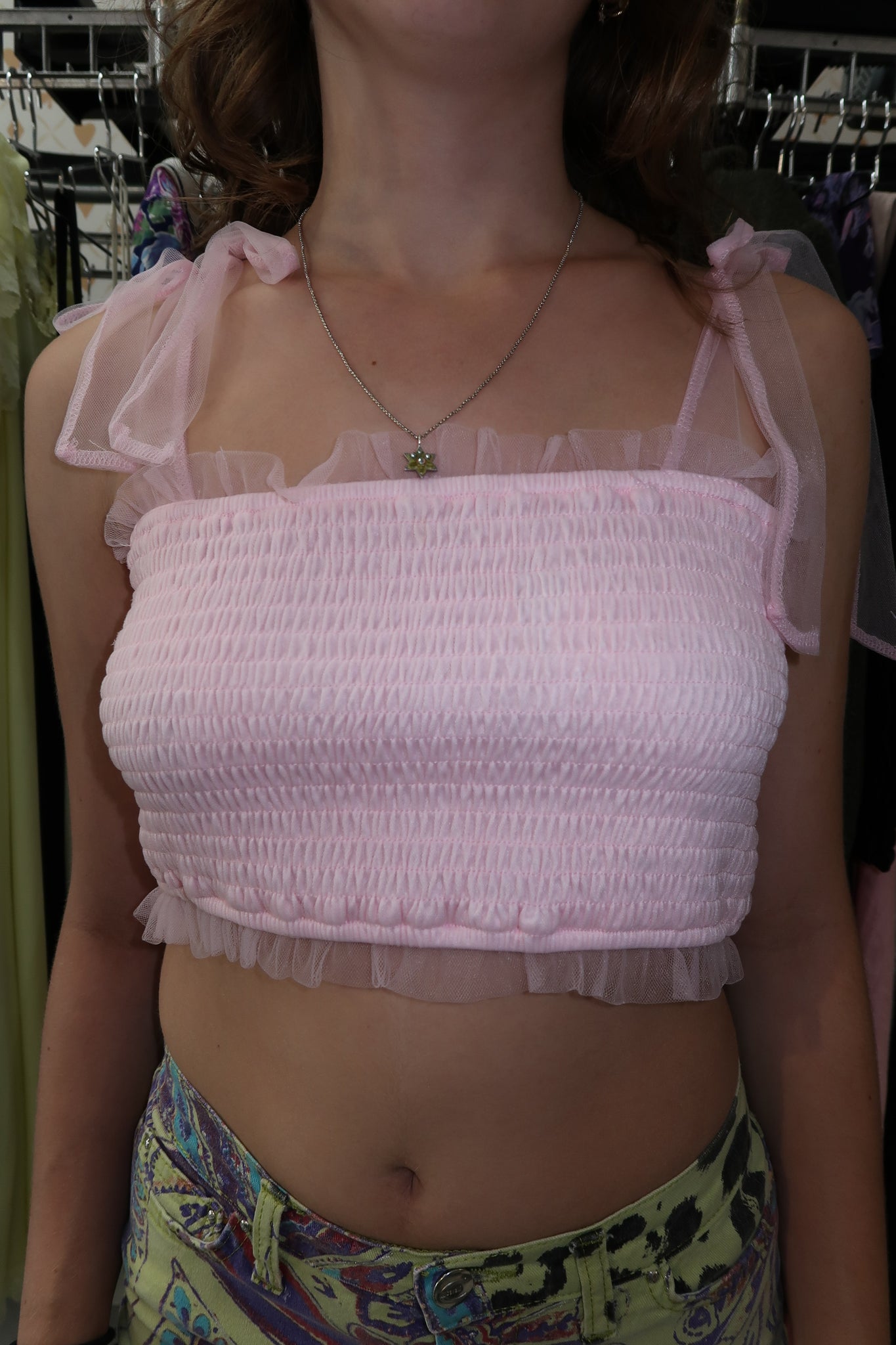 Baby Pink Smocked Cropped Top