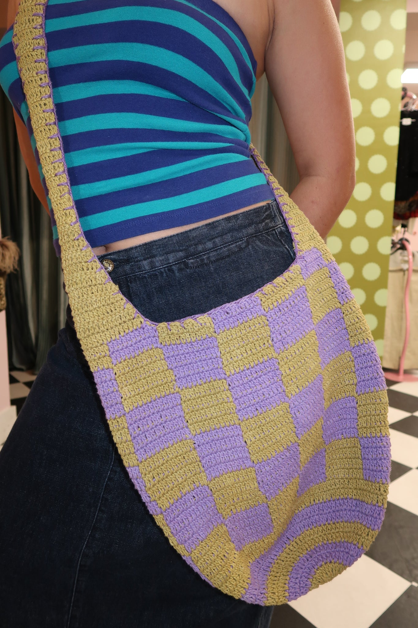 Purple & Green Knitted Purse