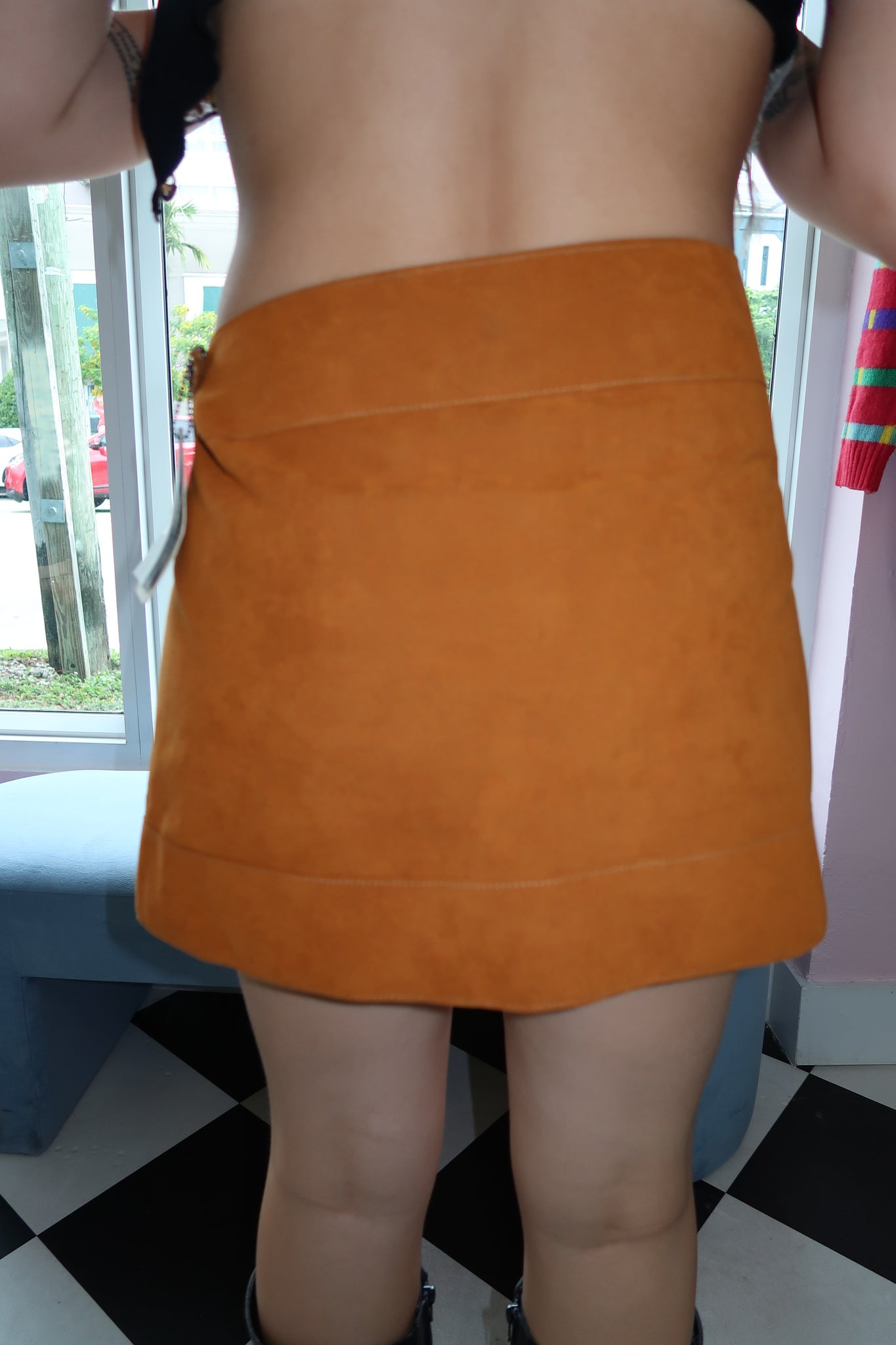 High Waist Burnt Orange Suede Mini Skirt