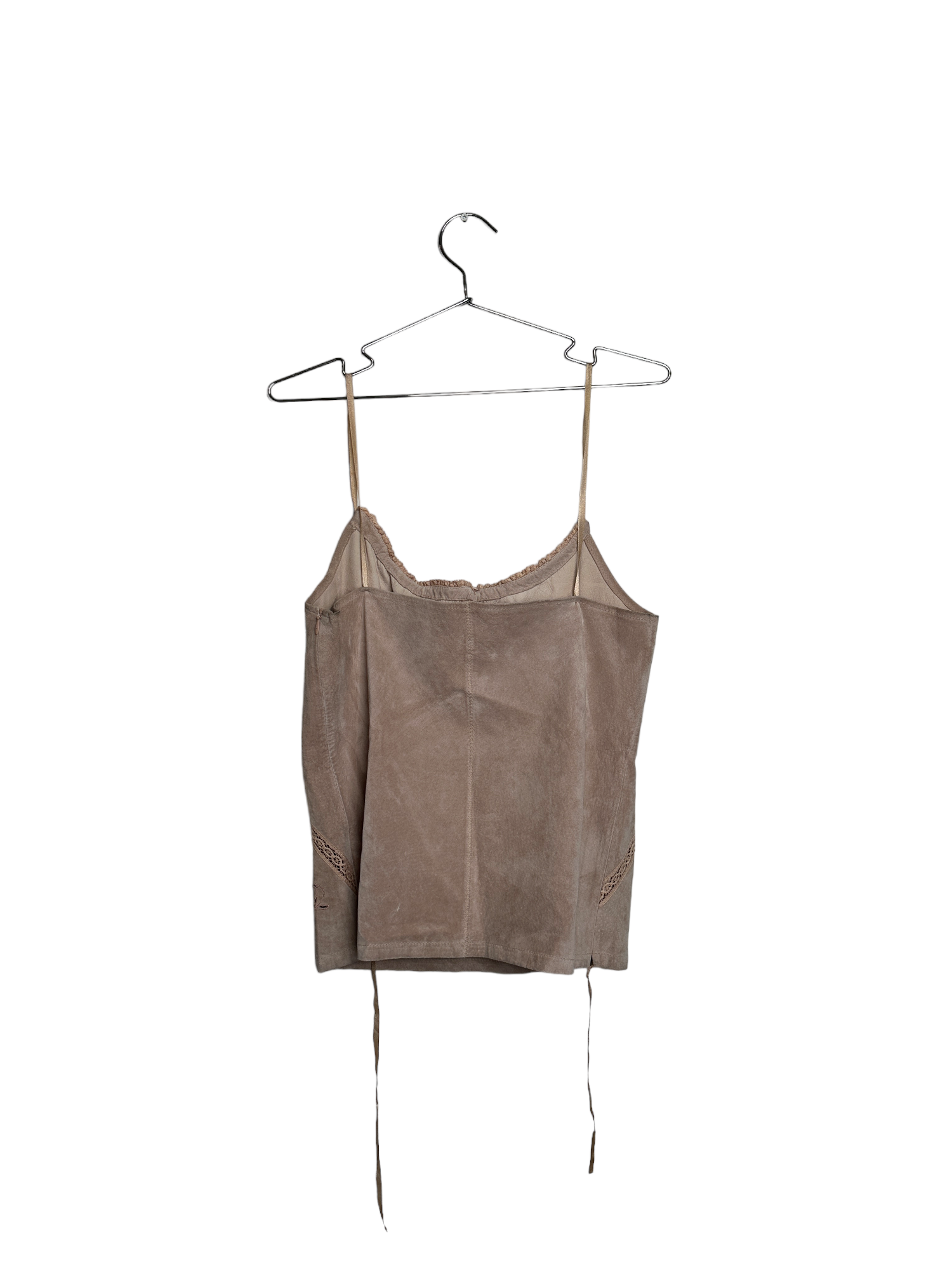 Suede Cream Tank Embroidered Detailing
